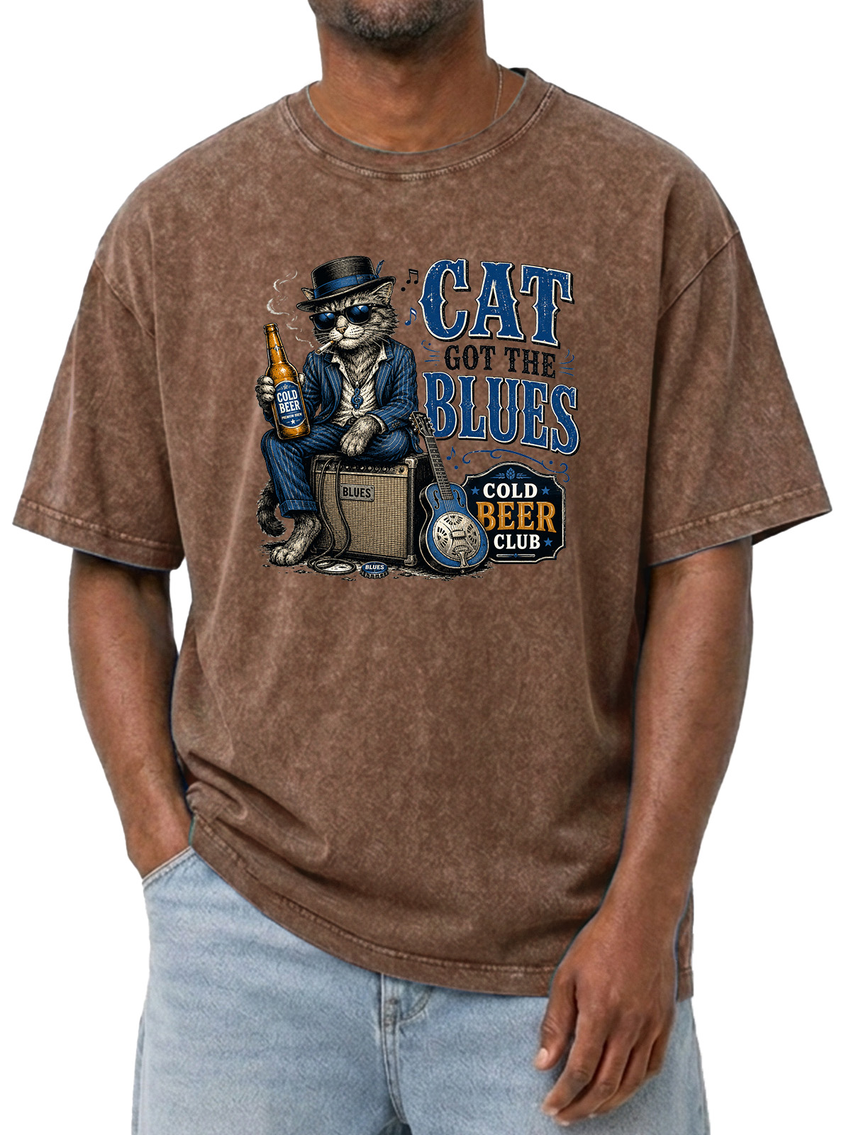 Fun Cat Got The Blues Wash Cotton Short Sleeves