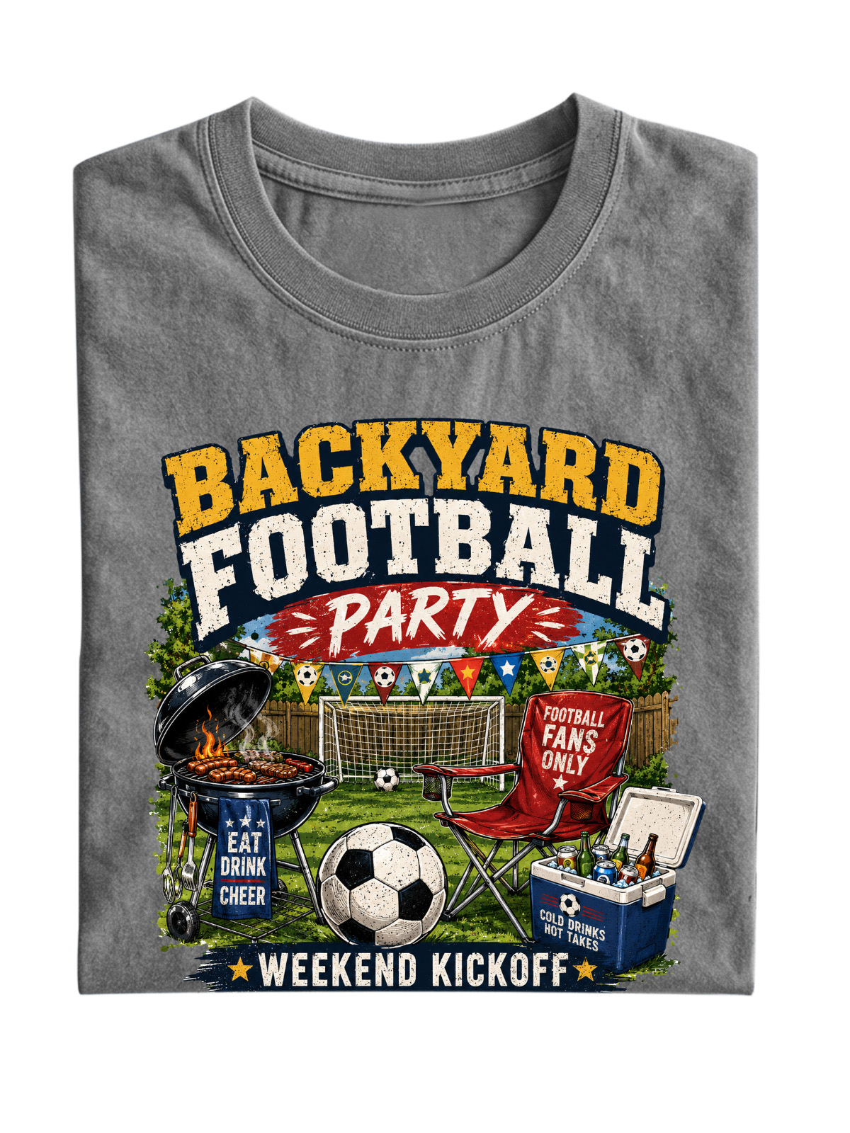 Men’s Vintage Washed Oversized T-Shirt with Backyard Football Party BBQ Graphic