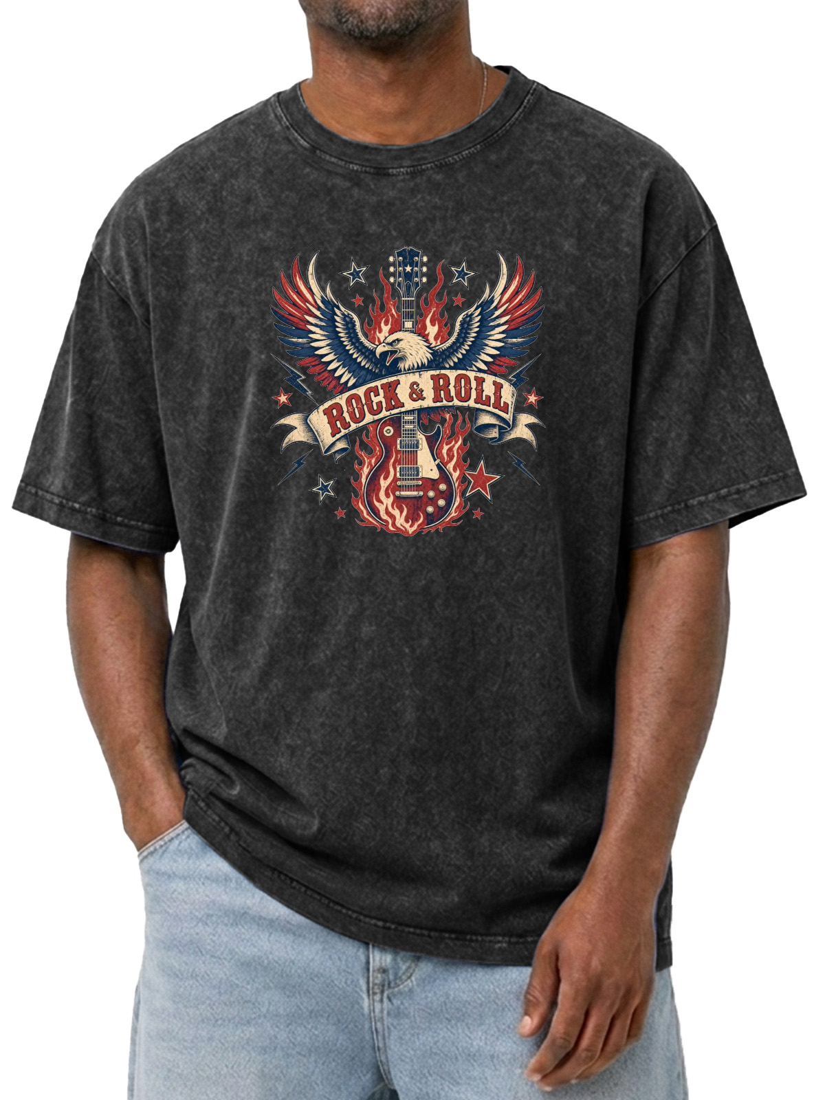 ROCK & ROLL Printed Washed Cotton Tee