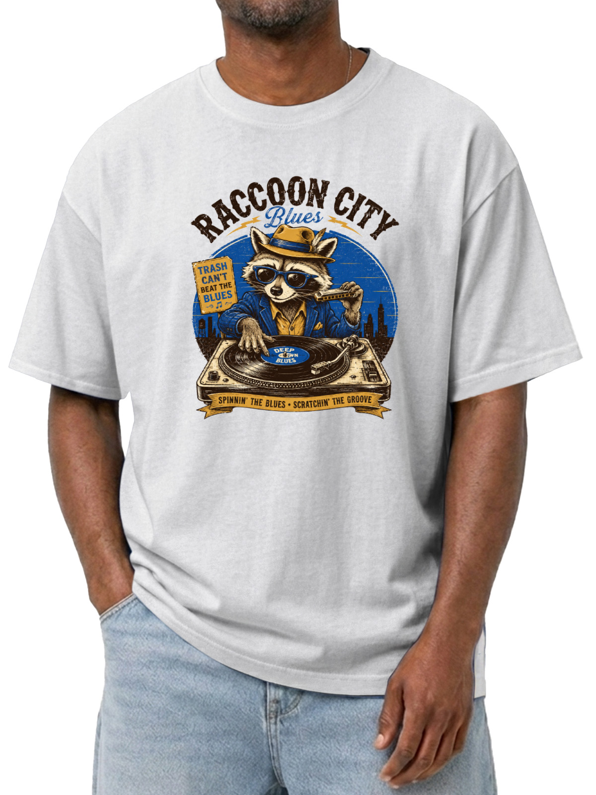 Fun Raccoon City Blues Printed Wash Short Sleeve T-Shirt