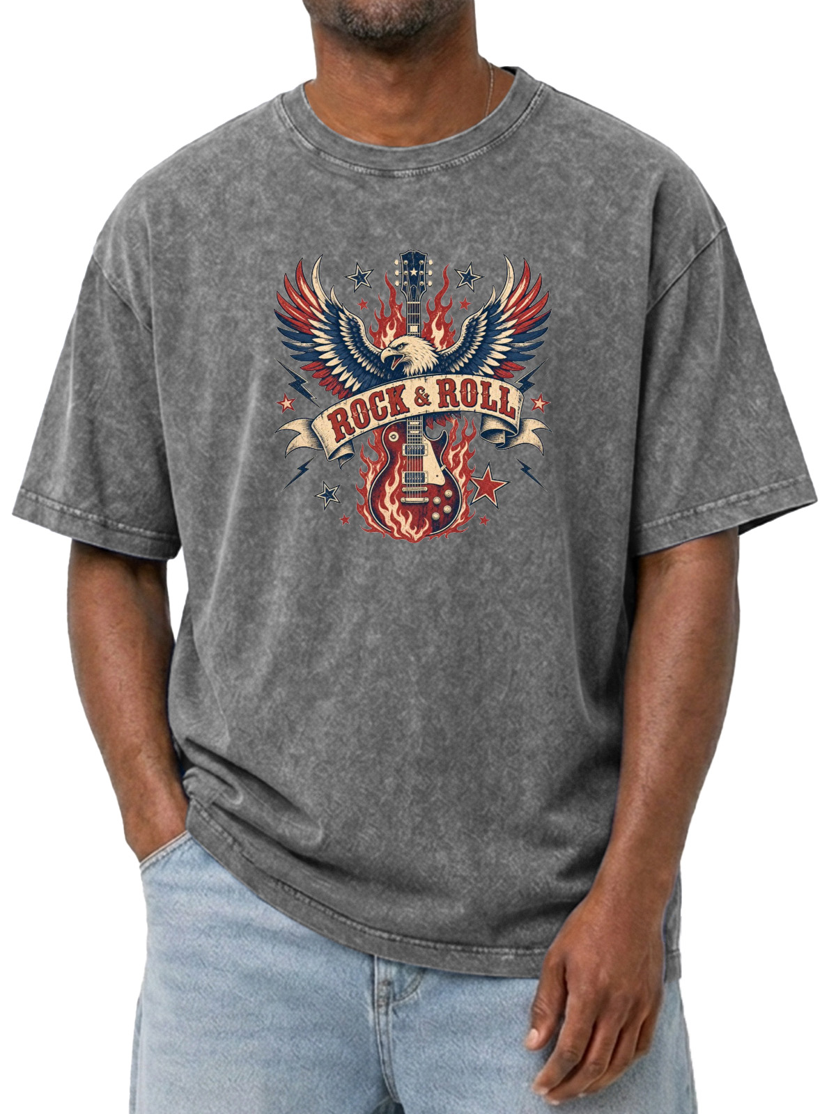 ROCK & ROLL Printed Washed Cotton Tee