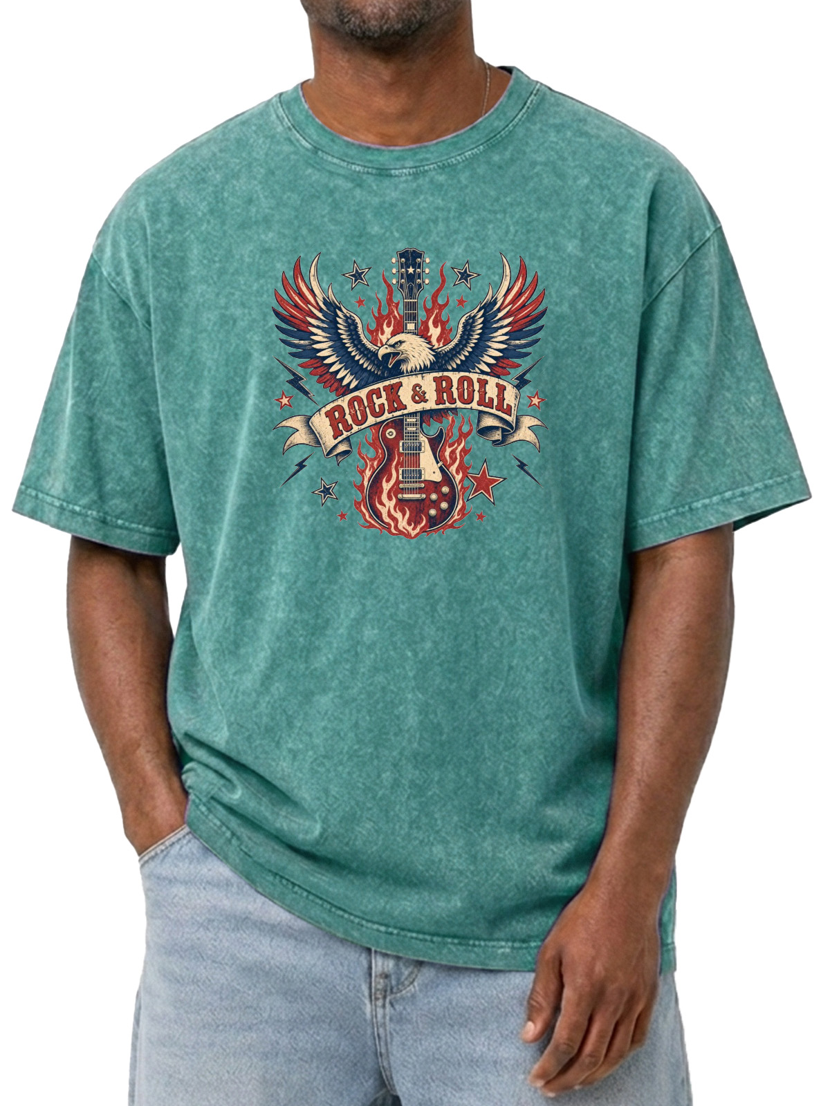 ROCK & ROLL Printed Washed Cotton Tee