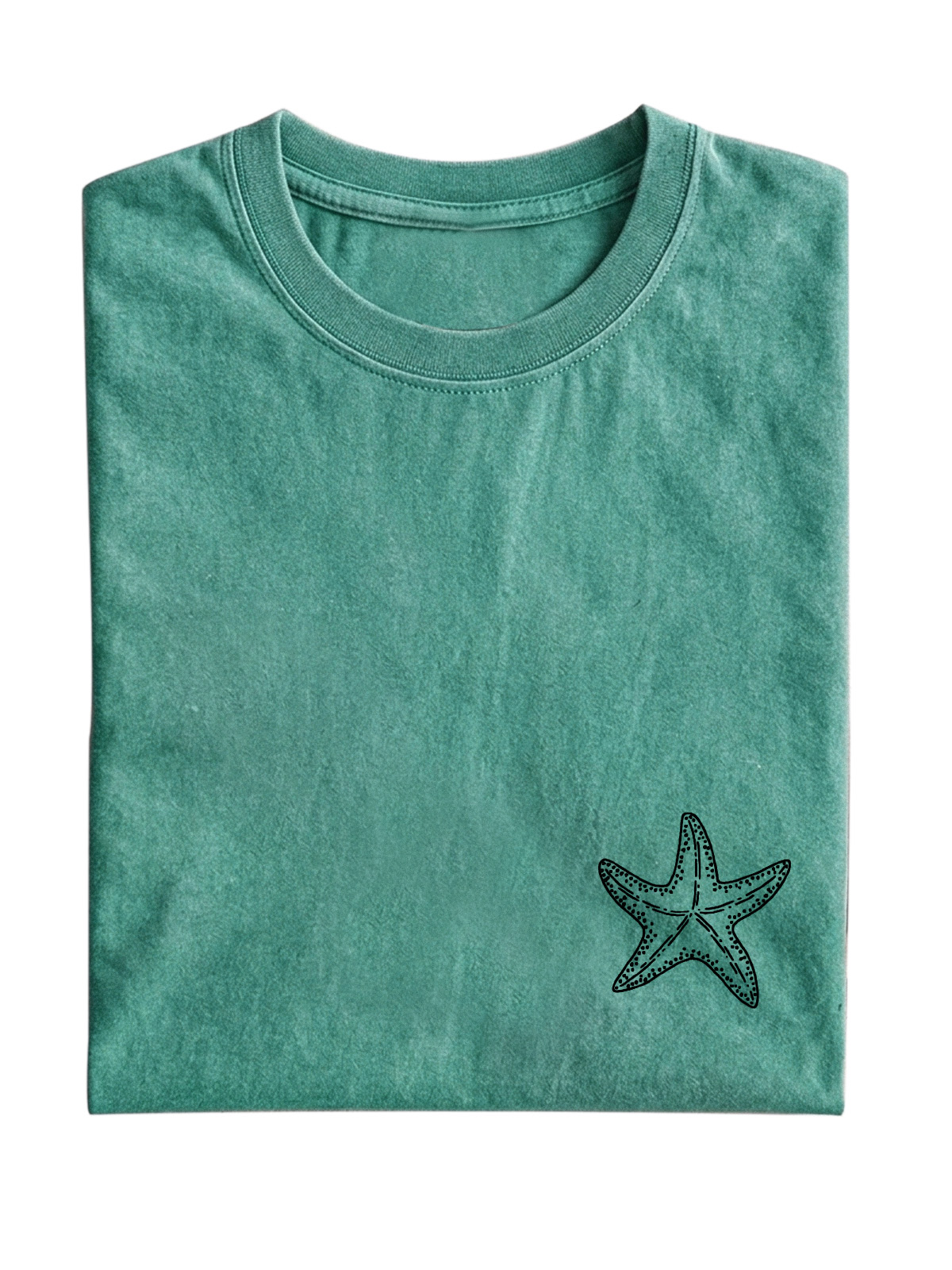 Hawaiian Simple Starfish Print Washed Cotton Short-sleeved T-shirt