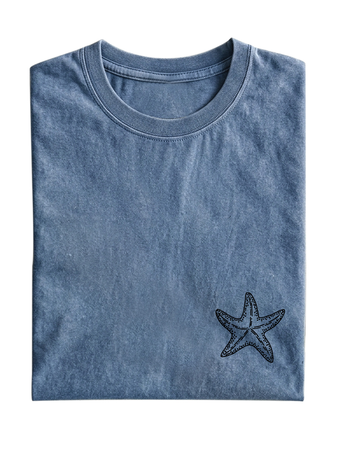 Hawaiian Simple Starfish Print Washed Cotton Short-sleeved T-shirt