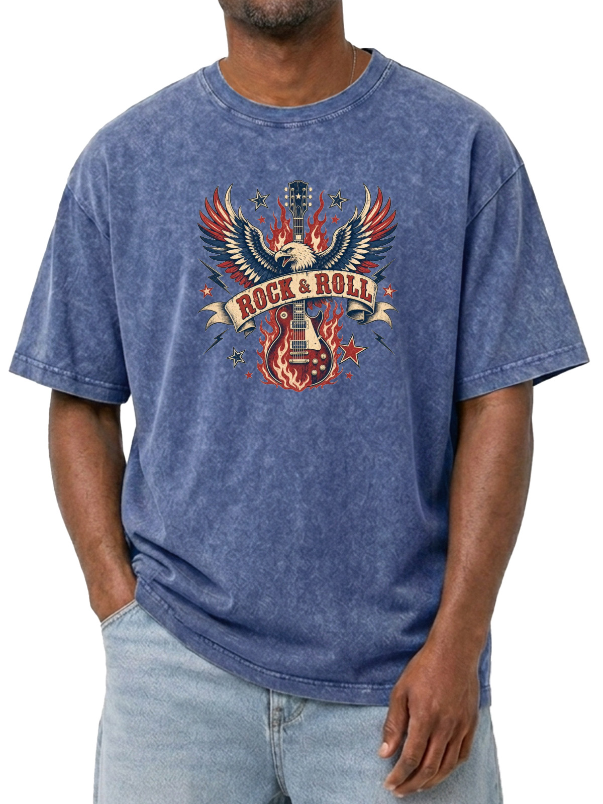 ROCK & ROLL Printed Washed Cotton Tee