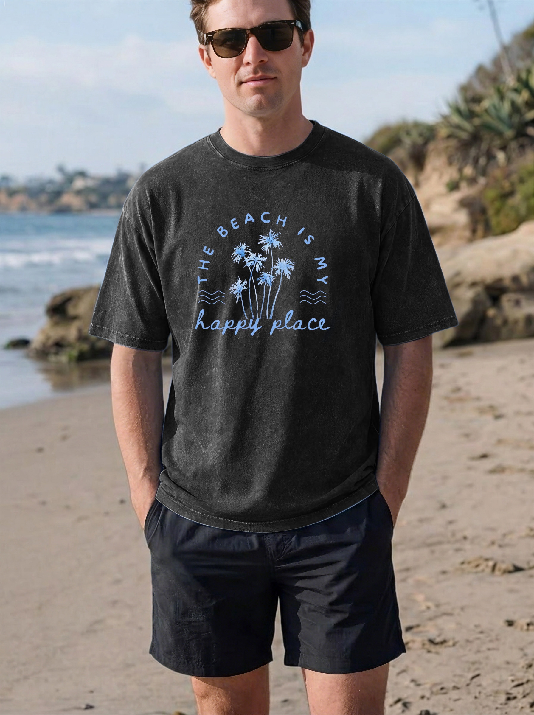 Hawaii Beach Is My Happy Place Cotton Short Sleeve T-shirt Simple