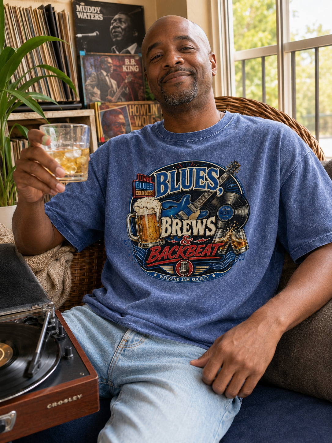 Blues Brews & Backbeat Printed Washed Short-Sleeve Tee