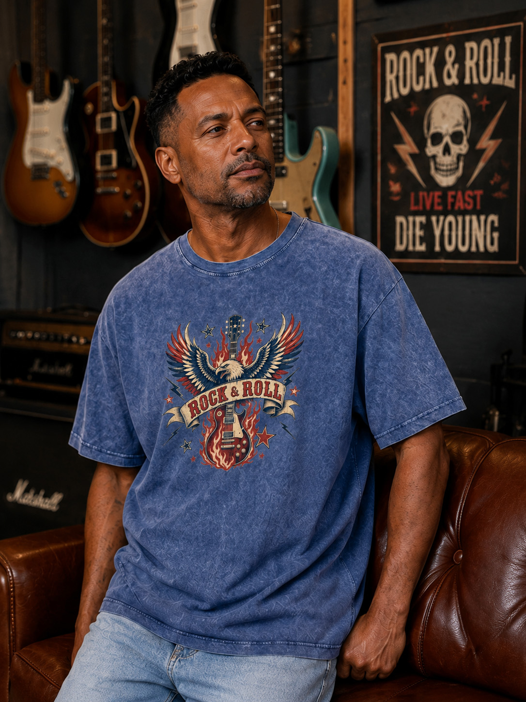 ROCK & ROLL Printed Washed Cotton Tee
