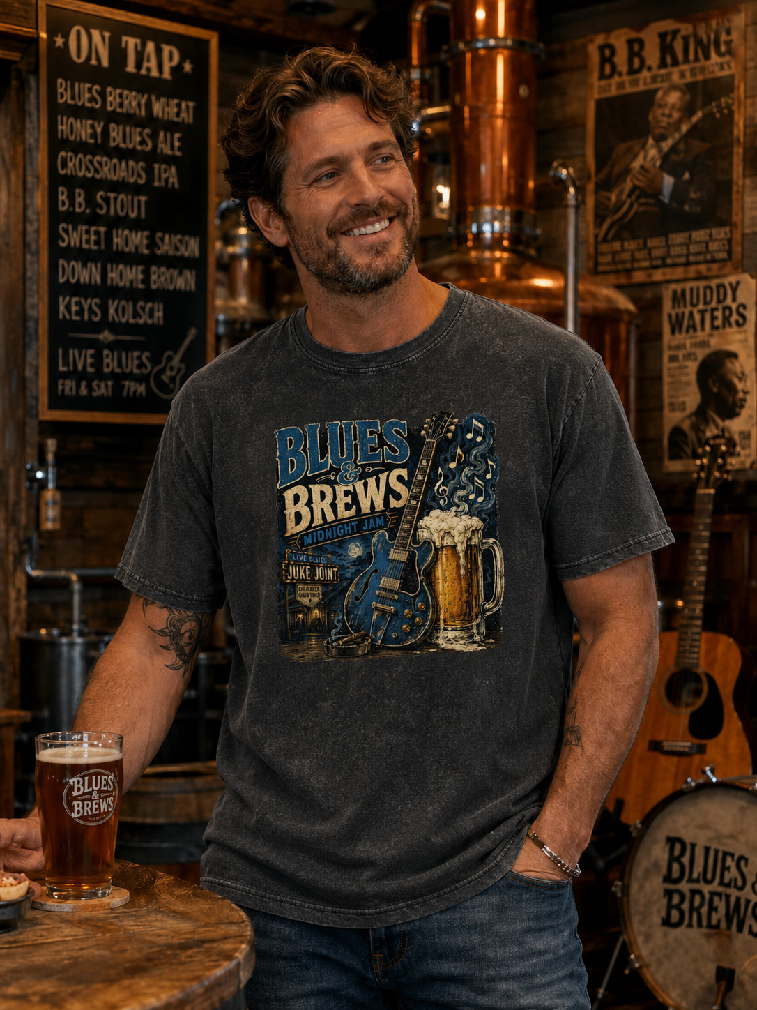 Vintage Blues Beer Wash Cotton Tee
