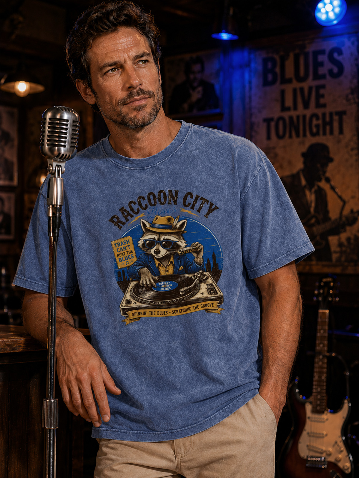 Fun Raccoon City Blues Printed Wash Short Sleeve T-Shirt