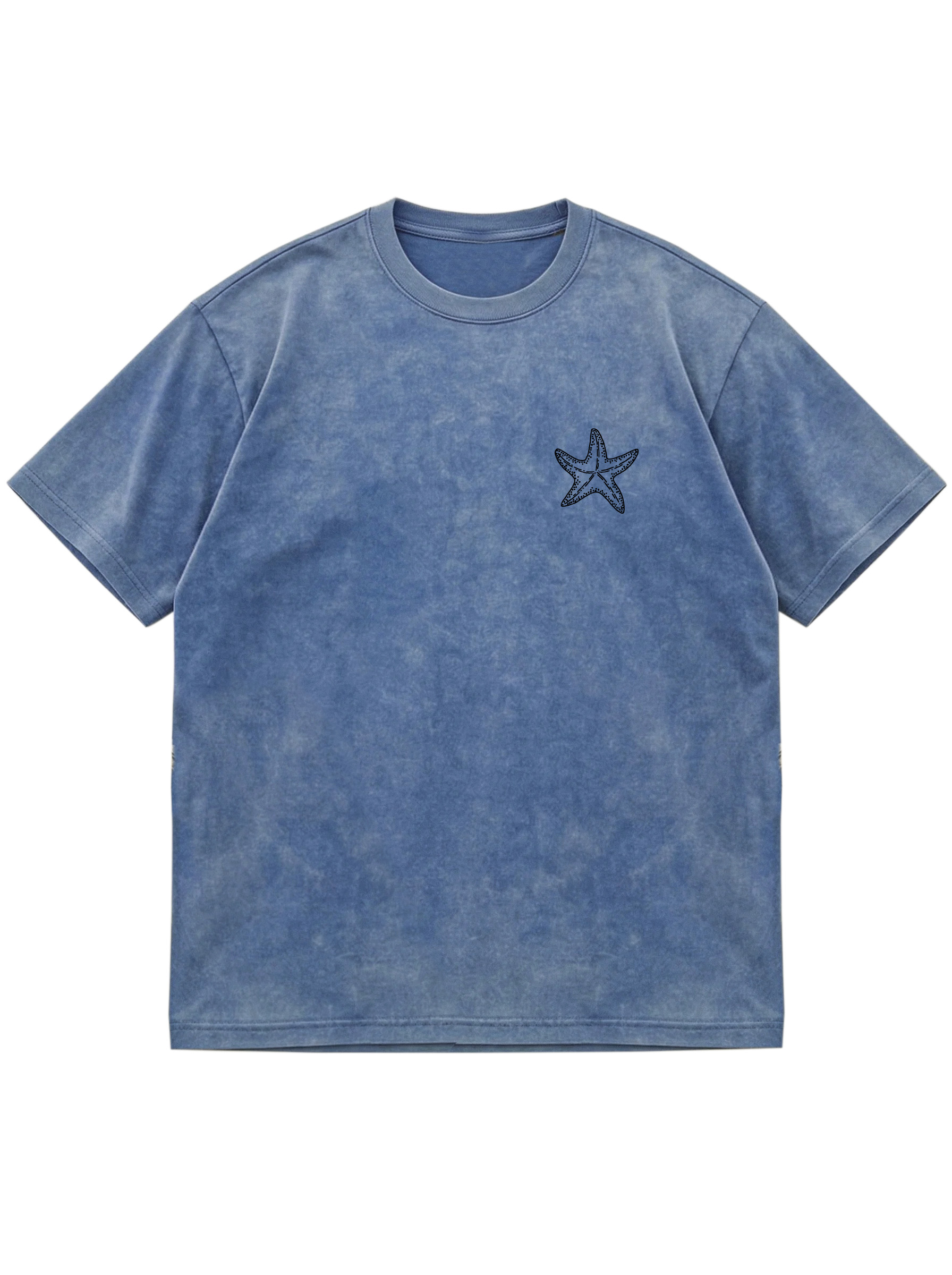 Hawaiian Simple Starfish Print Washed Cotton Short-sleeved T-shirt