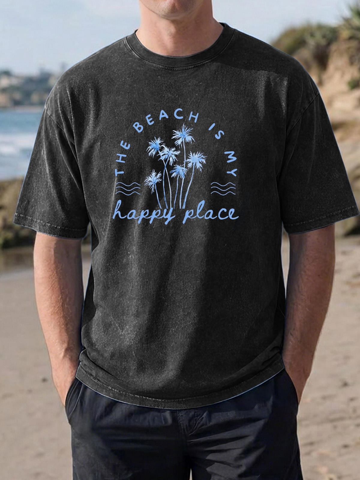 Hawaii Beach Is My Happy Place Cotton Short Sleeve T-shirt Simple