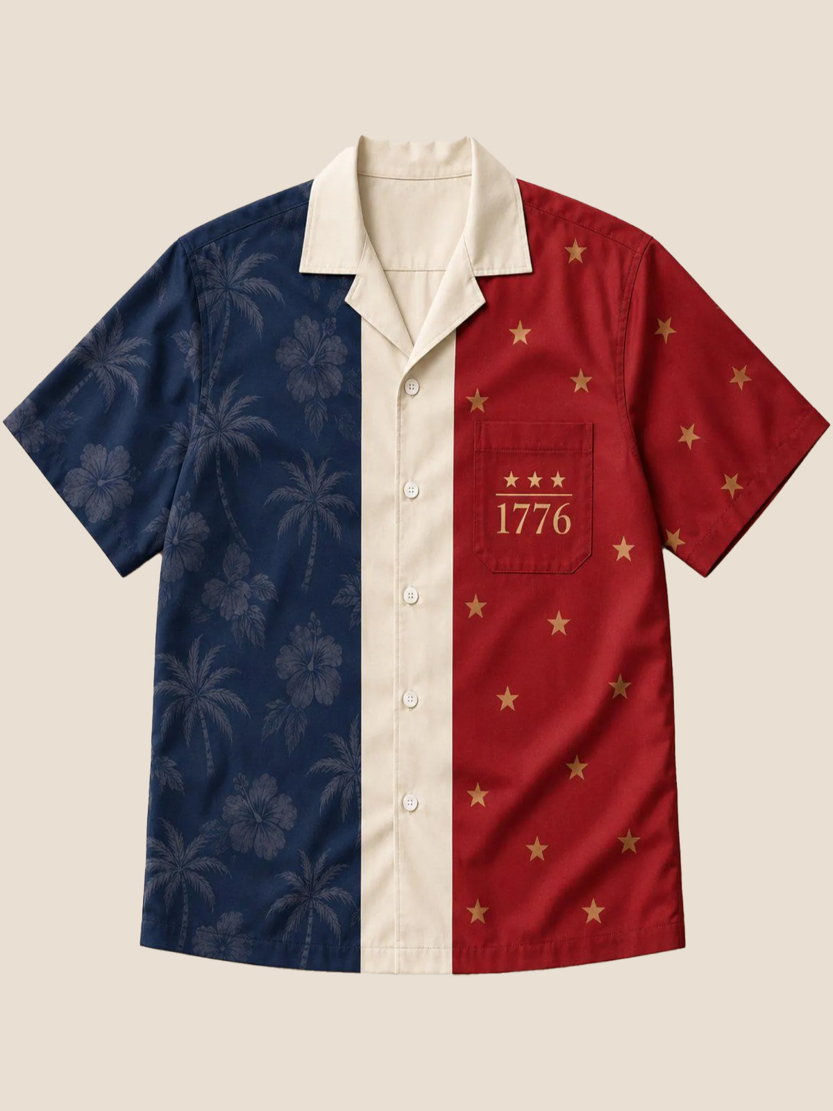 Men’s 1776 Patriotic Hawaiian Shirt with Palm Tree and Star Print