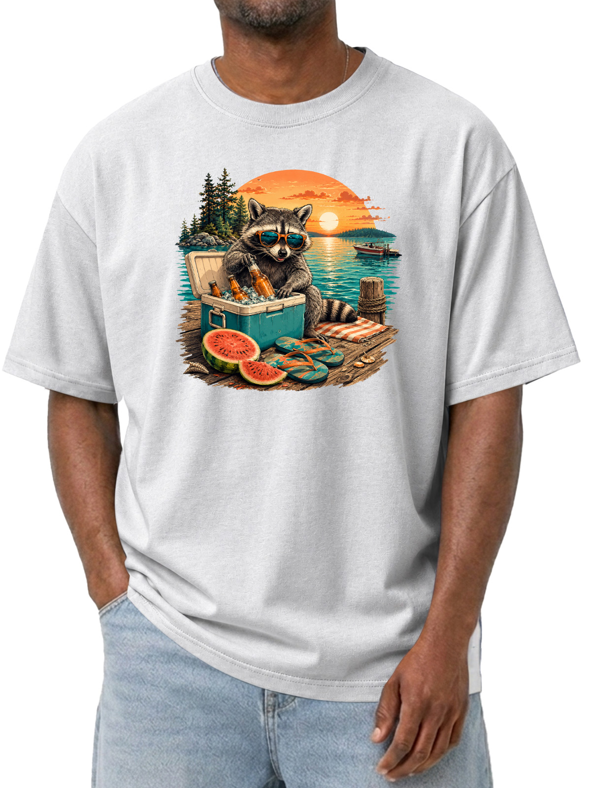 Fun Raccoon Vacation Washed Cotton Tee