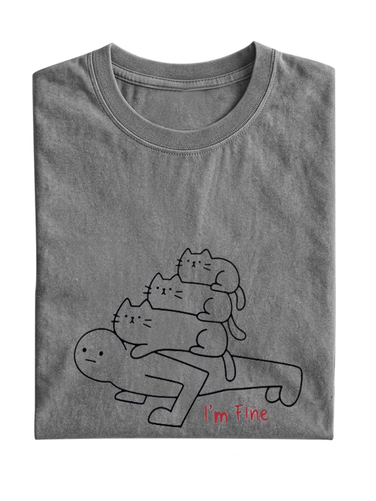 Fun People And Cats I'M Fine Cotton Short-Sleeve T-Shirt