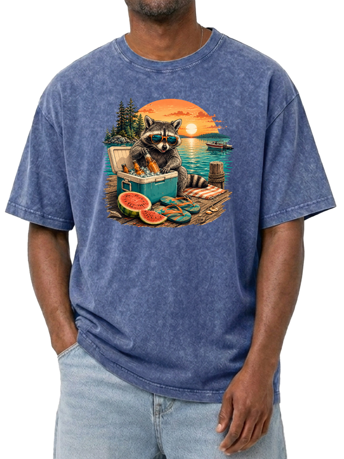 Fun Raccoon Vacation Washed Cotton Tee