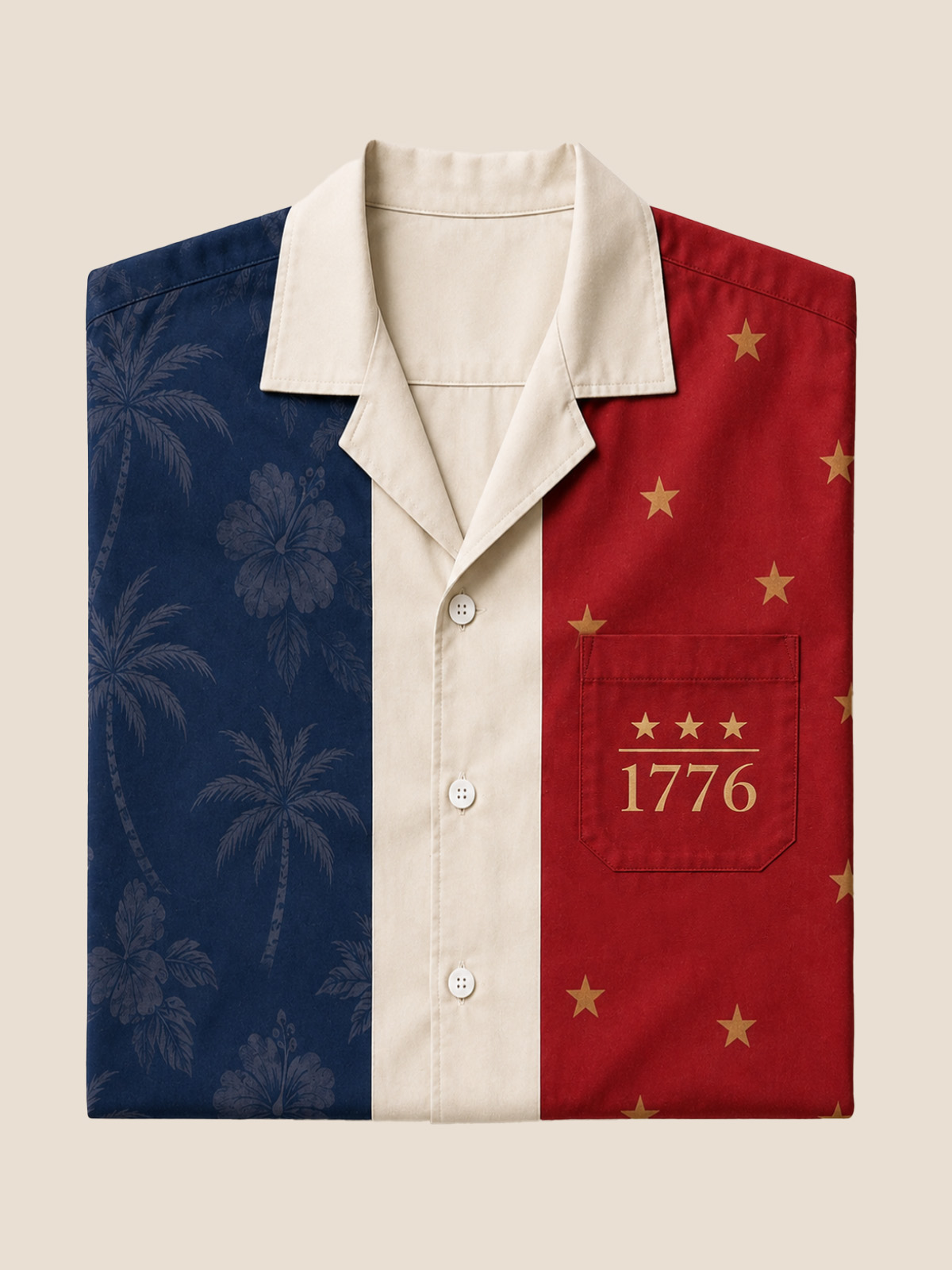 Men’s 1776 Patriotic Hawaiian Shirt with Palm Tree and Star Print