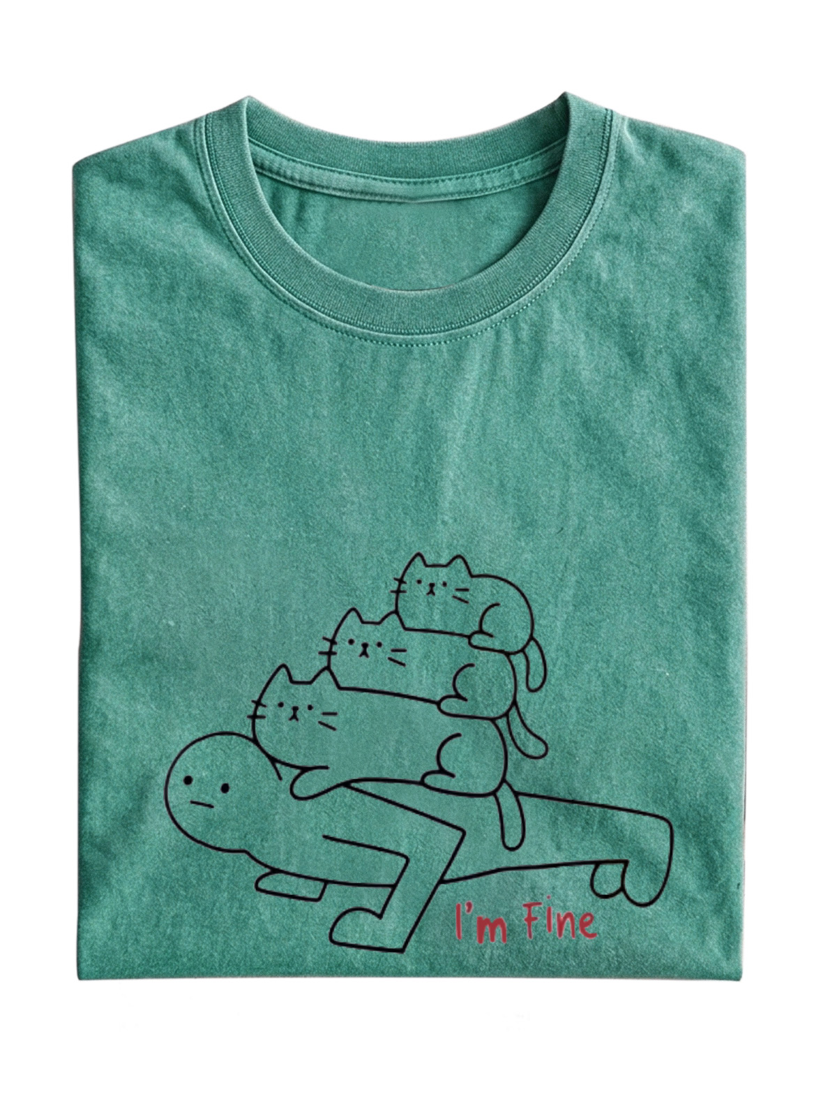 Fun People And Cats I'M Fine Cotton Short-Sleeve T-Shirt