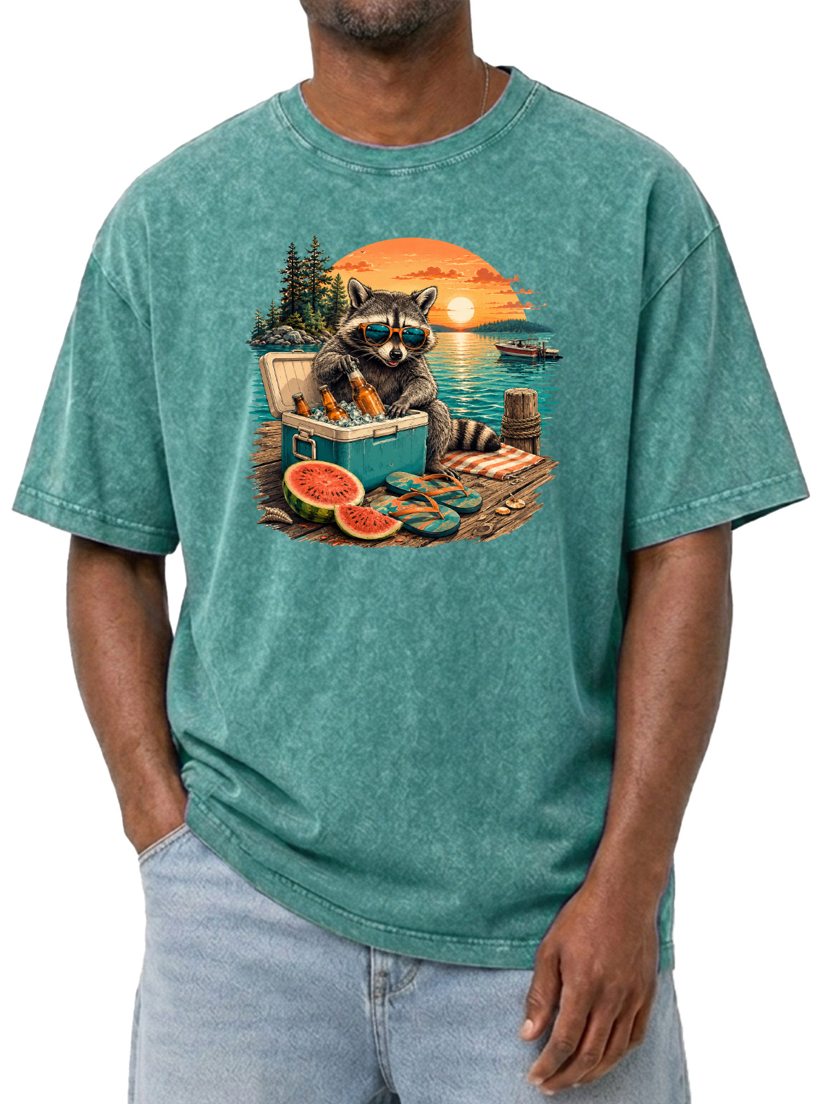 Fun Raccoon Vacation Washed Cotton Tee
