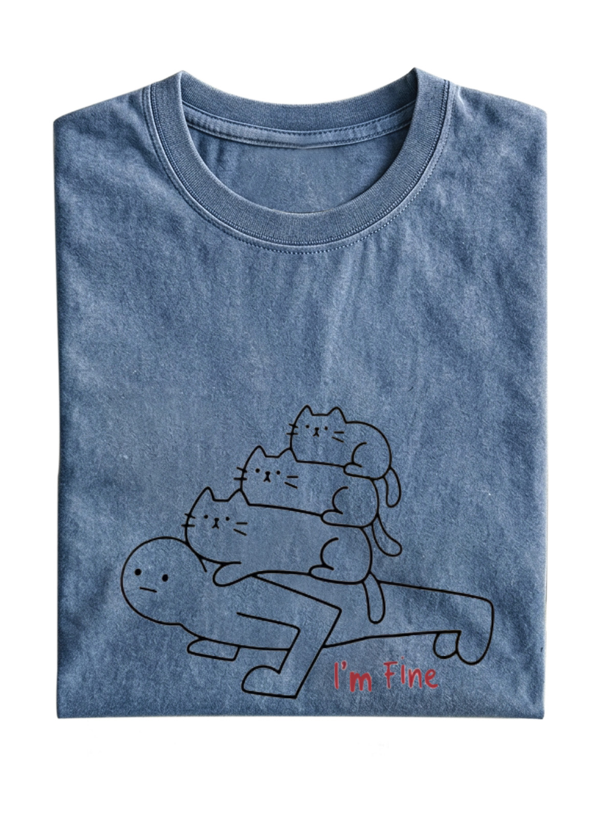 Fun People And Cats I'M Fine Cotton Short-Sleeve T-Shirt