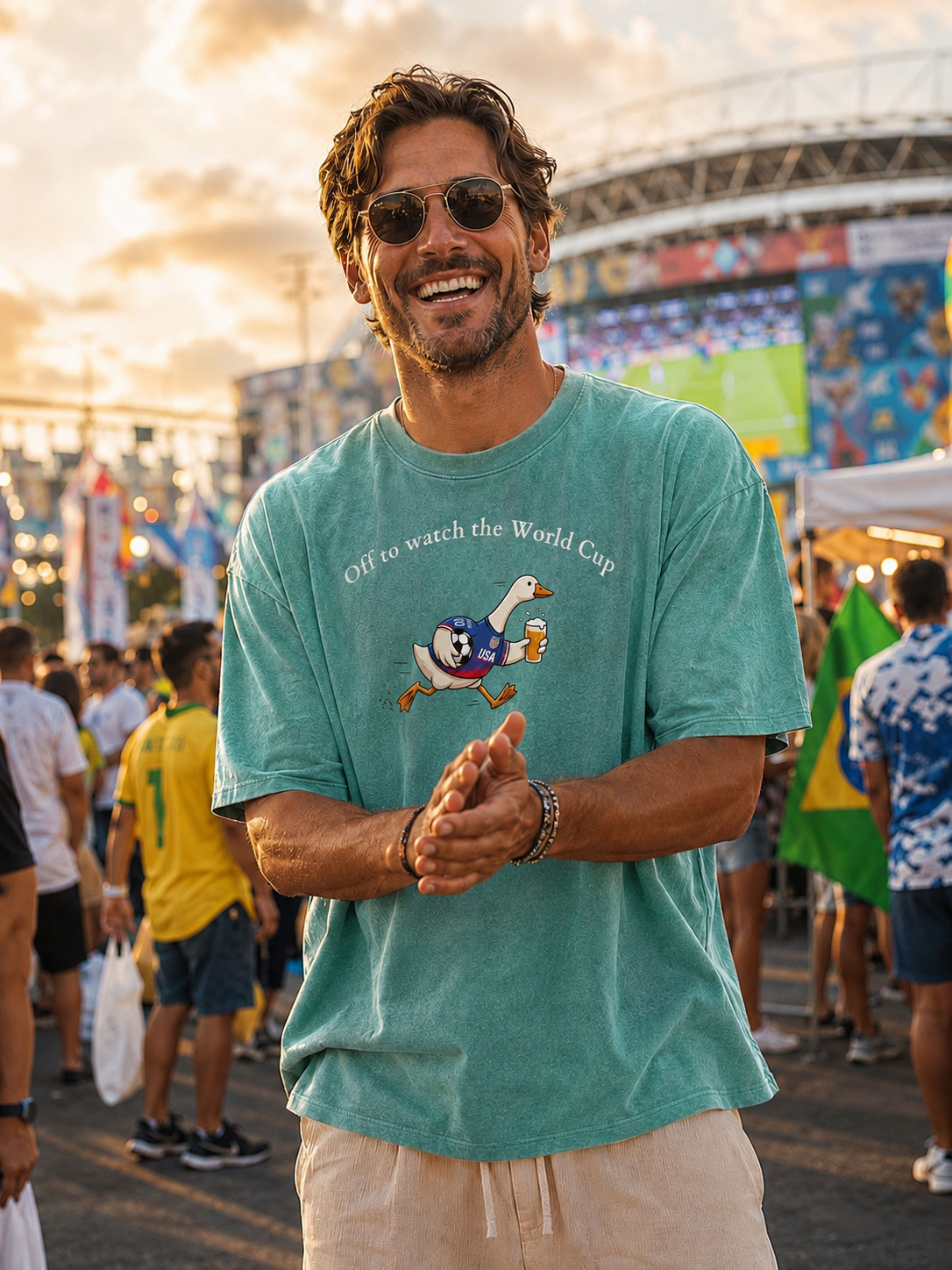 Men’s Funny Duck World Soccer Fan Graphic Tee