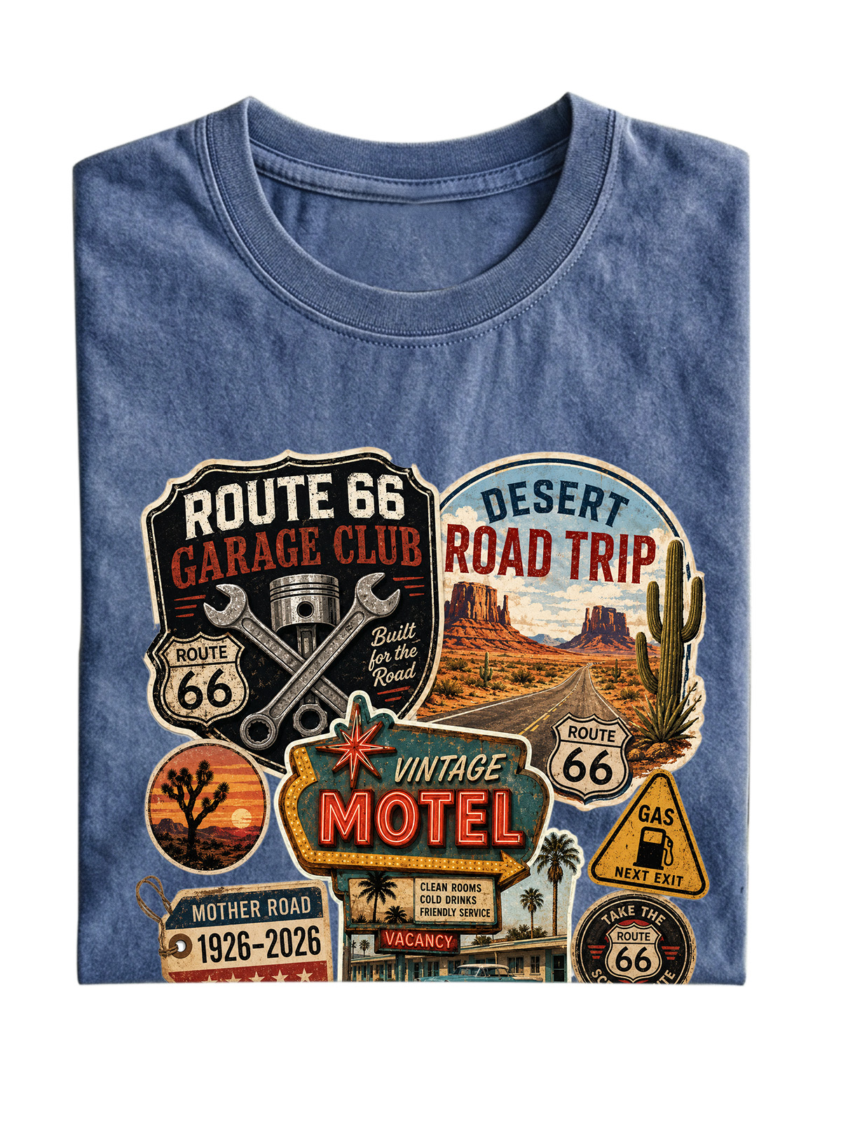 Men’s Vintage Washed Oversized T-Shirt with Route 66 Garage Club Road Trip Graphic