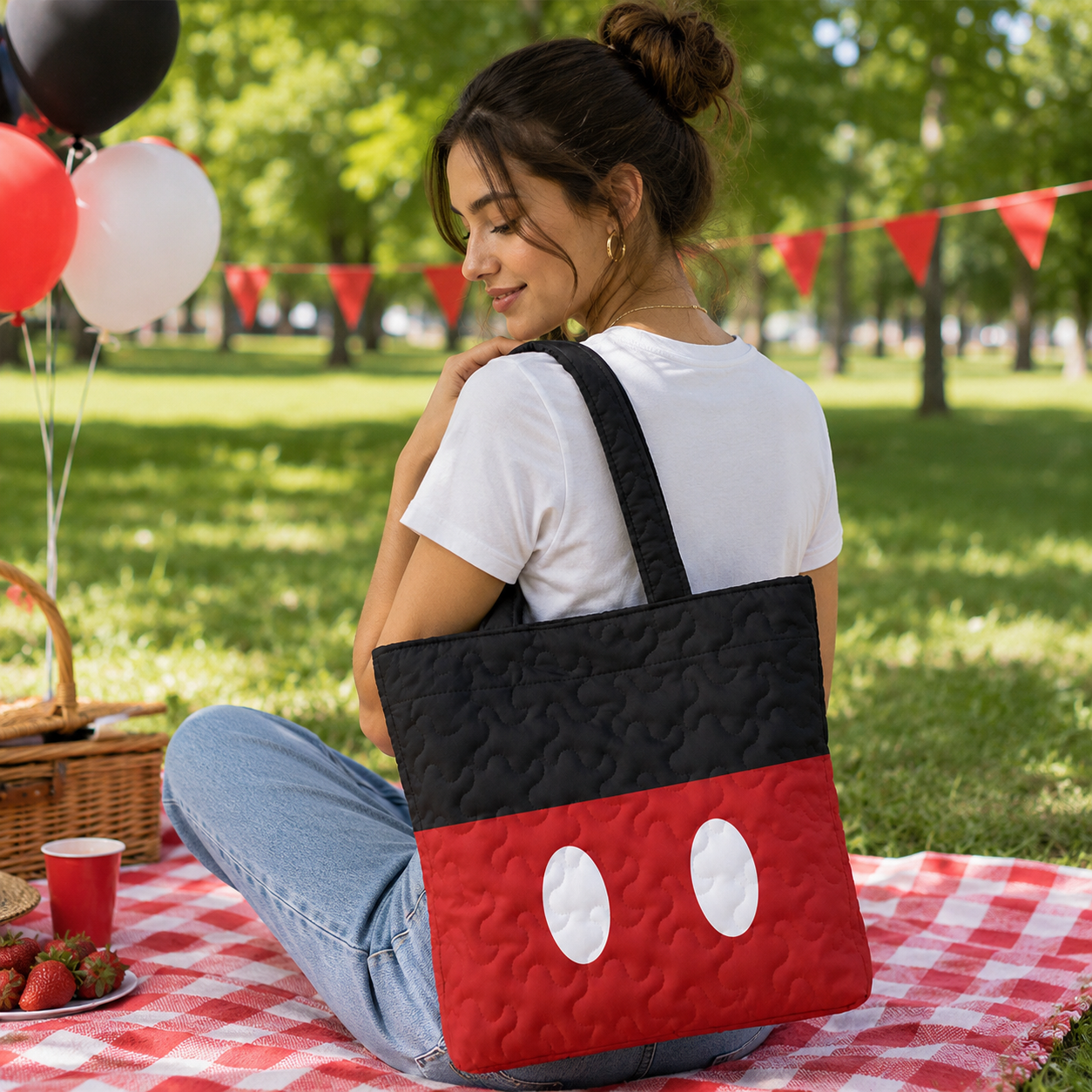Classic Minimalist Cartoon Quilted Tote Bag