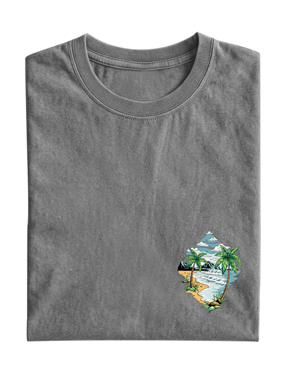 Simple Beach Printed Cotton Short-sleeved T-shirt