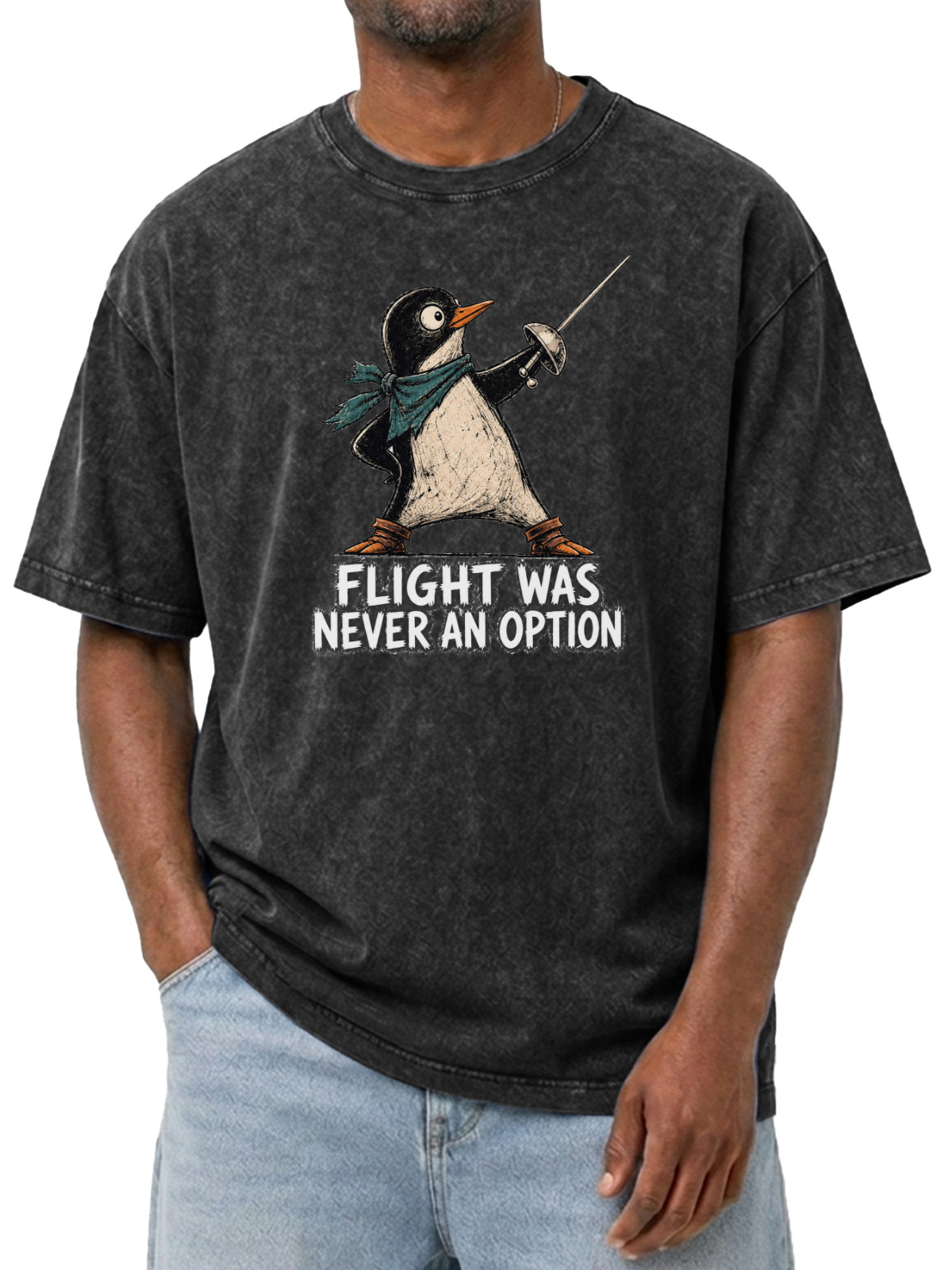 Fun "Flight Was Never an Option" Graphic Washed Cotton T-Shirt