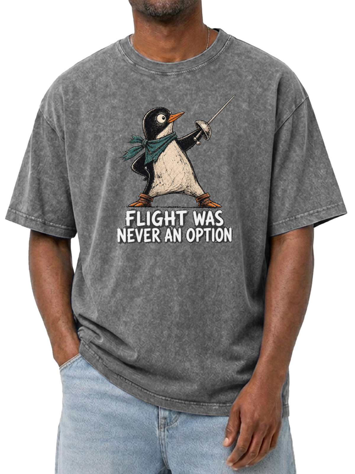 Fun "Flight Was Never an Option" Graphic Washed Cotton T-Shirt