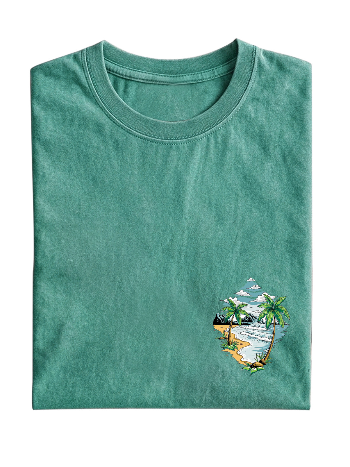 Simple Beach Printed Cotton Short-sleeved T-shirt
