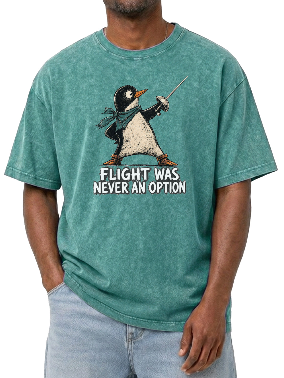 Fun "Flight Was Never an Option" Graphic Washed Cotton T-Shirt