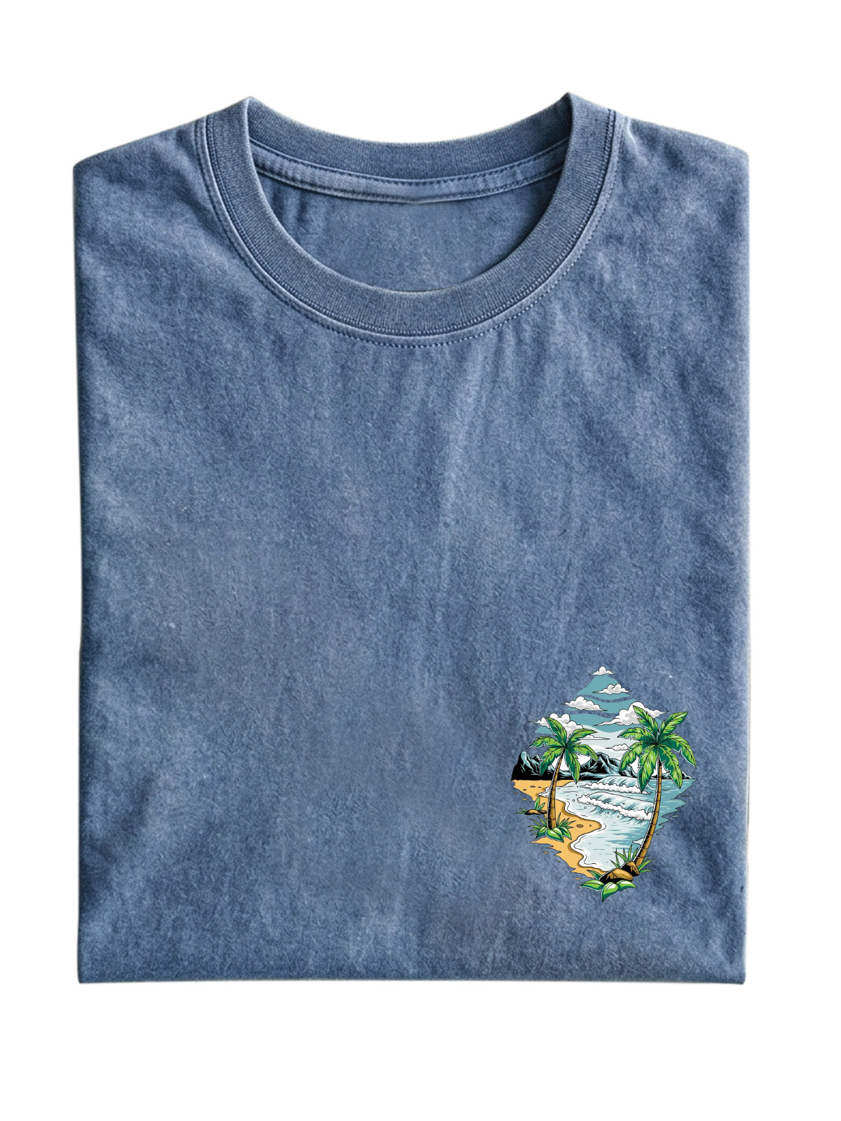 Simple Beach Printed Cotton Short-sleeved T-shirt