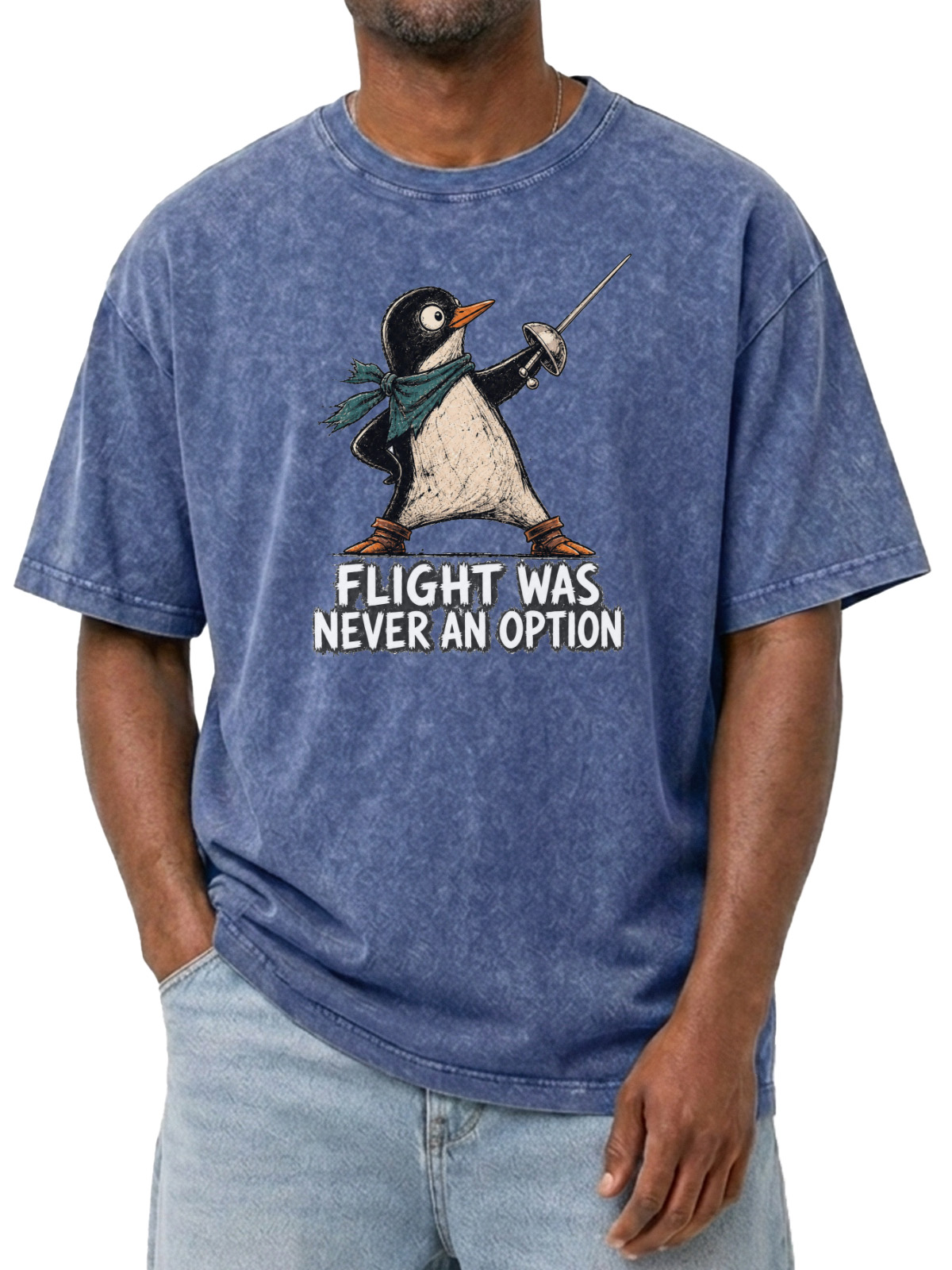 Fun "Flight Was Never an Option" Graphic Washed Cotton T-Shirt