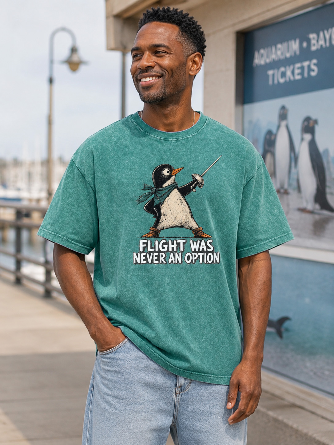 Fun "Flight Was Never an Option" Graphic Washed Cotton T-Shirt