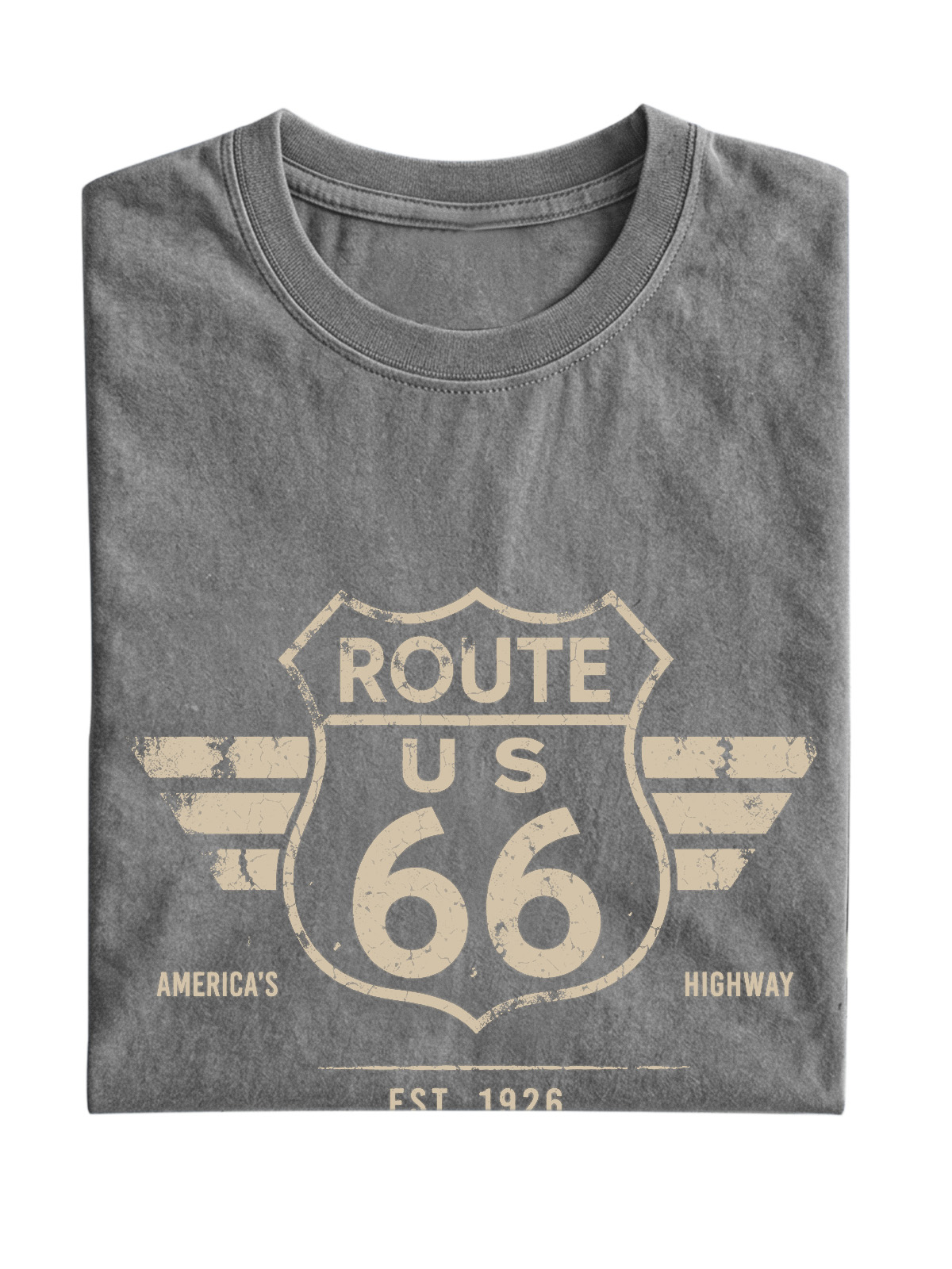 Men’s Vintage Washed Oversized T-Shirt with Route US 66 America’s Highway Graphic