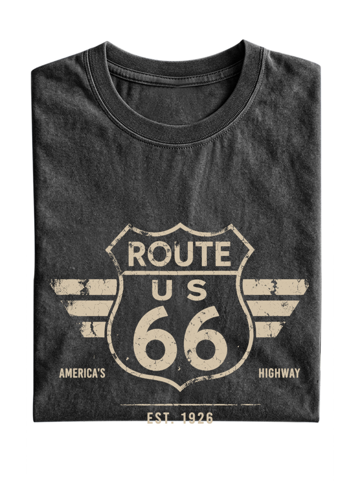 Men’s Vintage Washed Oversized T-Shirt with Route US 66 America’s Highway Graphic