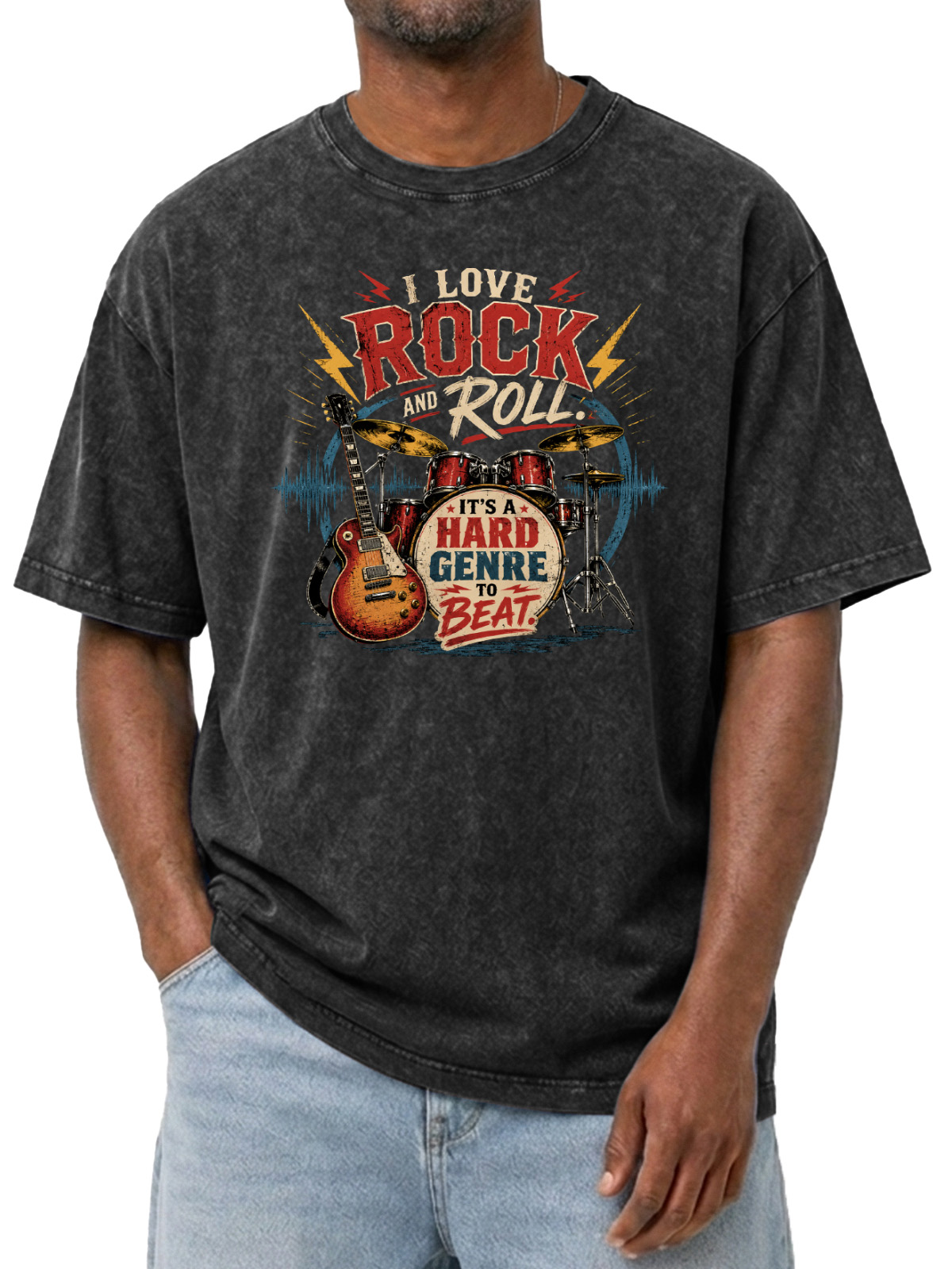 Classic I Love Rock And Roll. It's Hard Genre To Beat Printed Washable Short-sleeve T-shirt