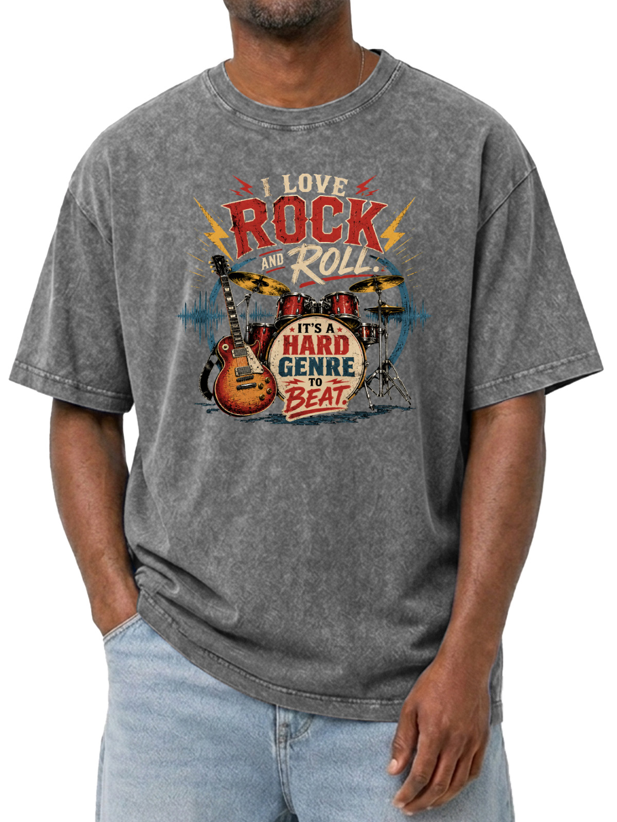 Classic I Love Rock And Roll. It's Hard Genre To Beat Printed Washable Short-sleeve T-shirt