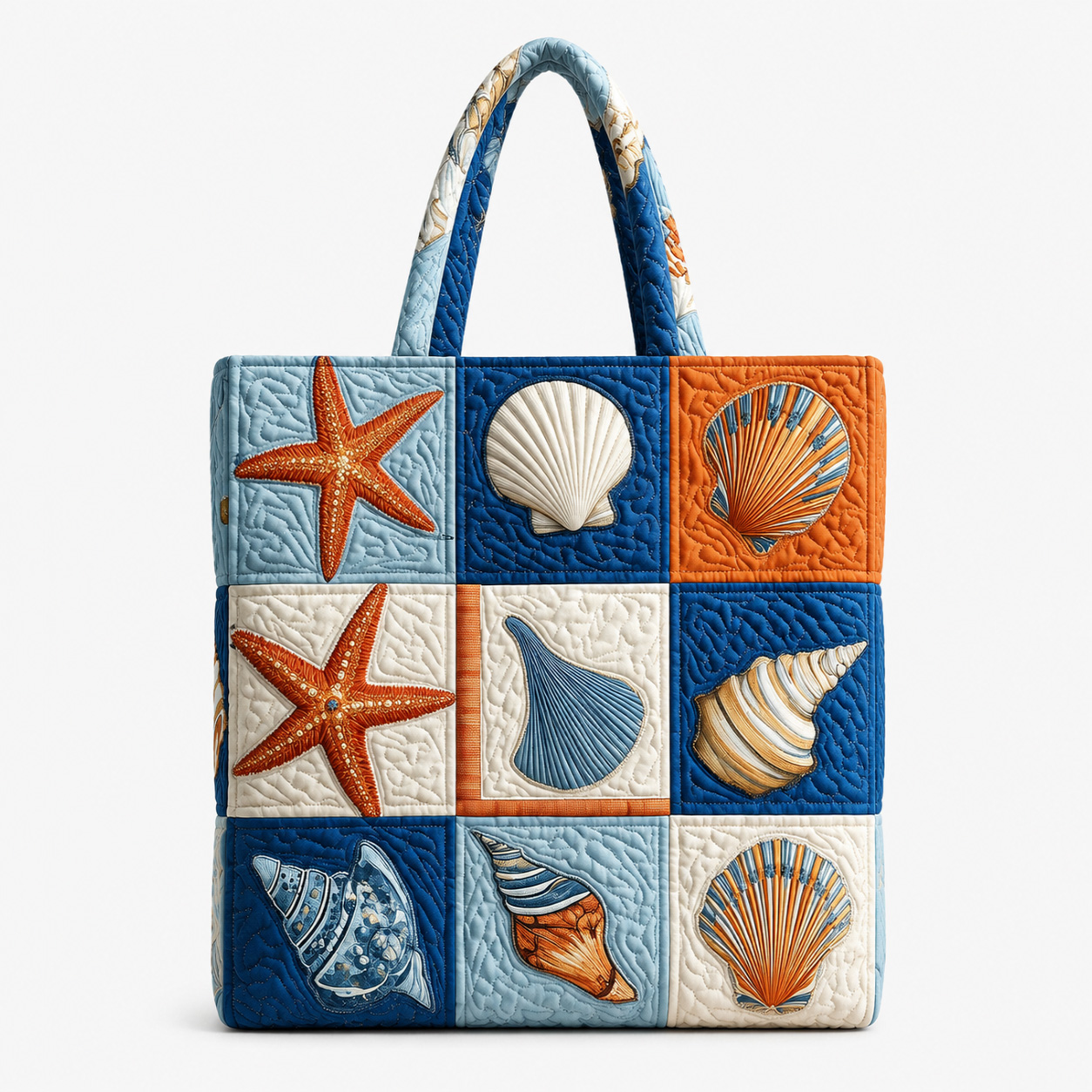Starfish & Seashell Color-Block Quilted Tote Bag