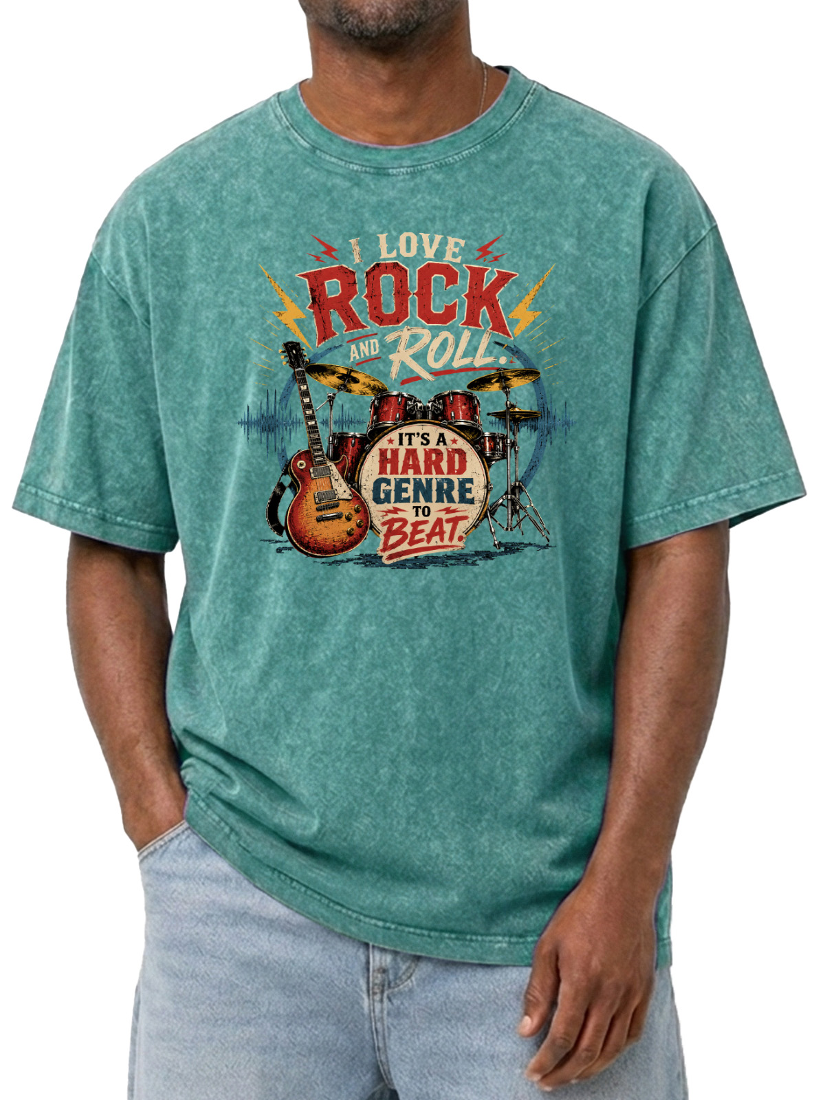 Classic I Love Rock And Roll. It's Hard Genre To Beat Printed Washable Short-sleeve T-shirt