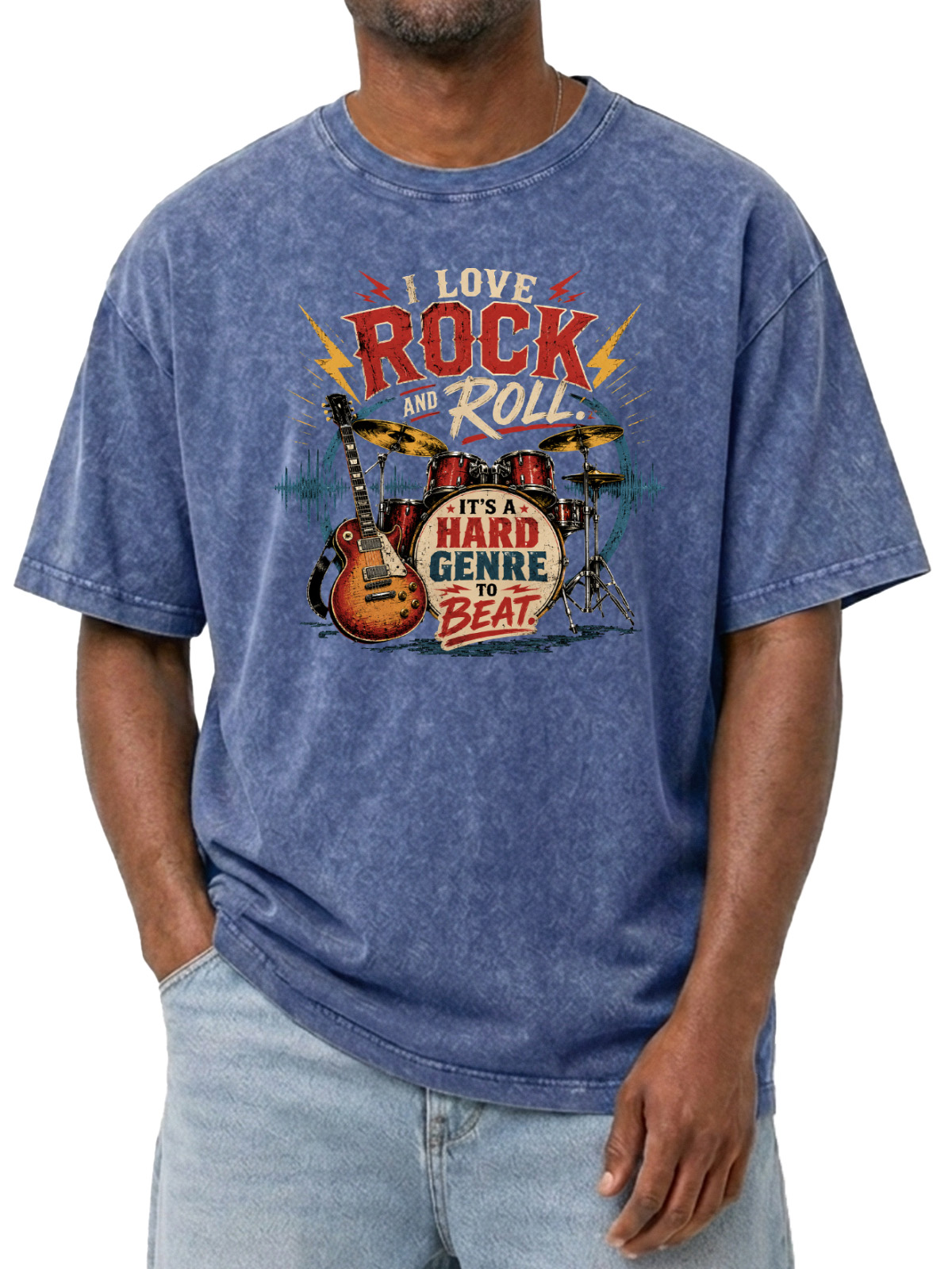 Classic I Love Rock And Roll. It's Hard Genre To Beat Printed Washable Short-sleeve T-shirt