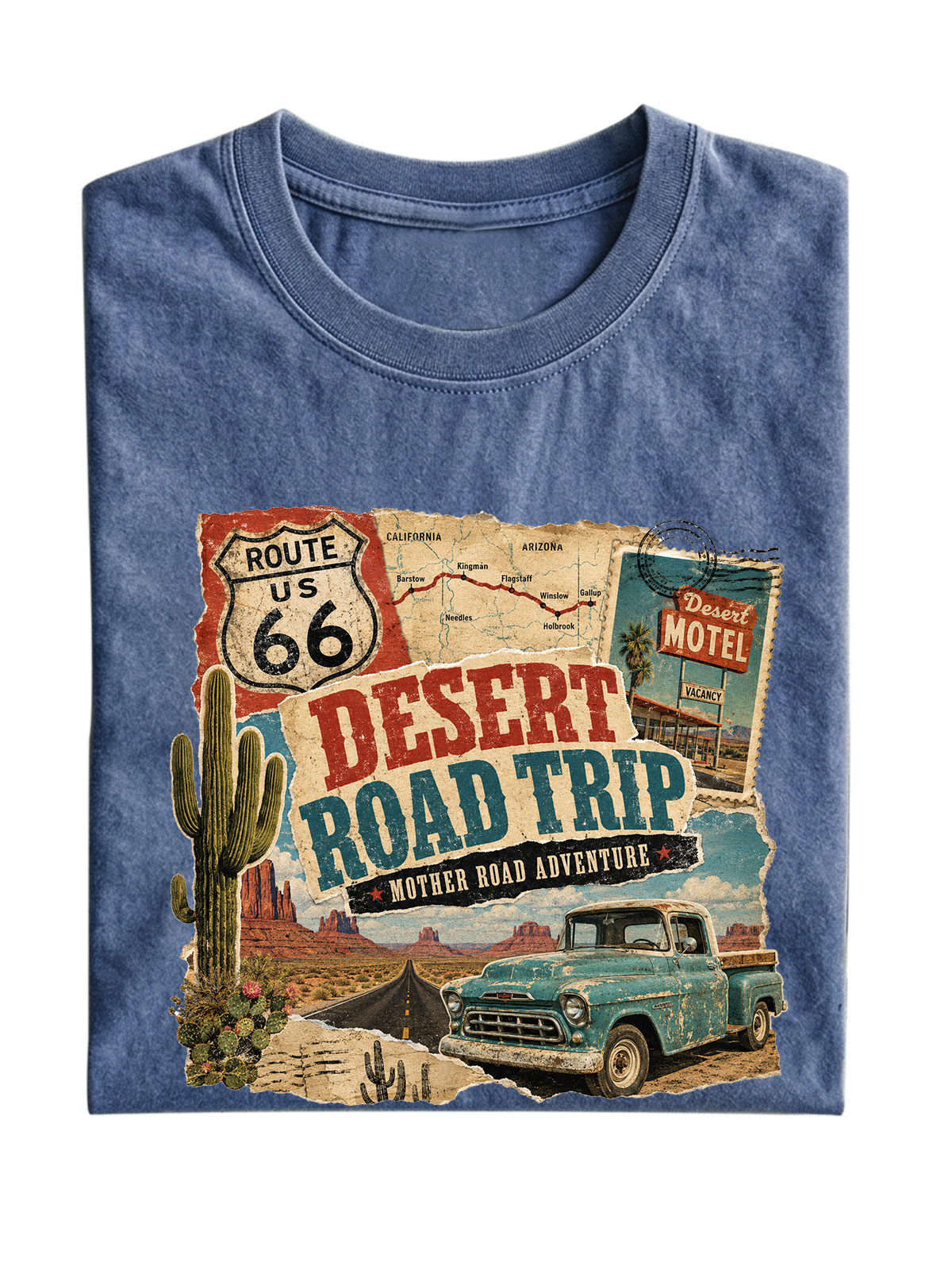 Men’s Vintage Washed Oversized T-Shirt with Desert Road Trip Route 66 Graphic
