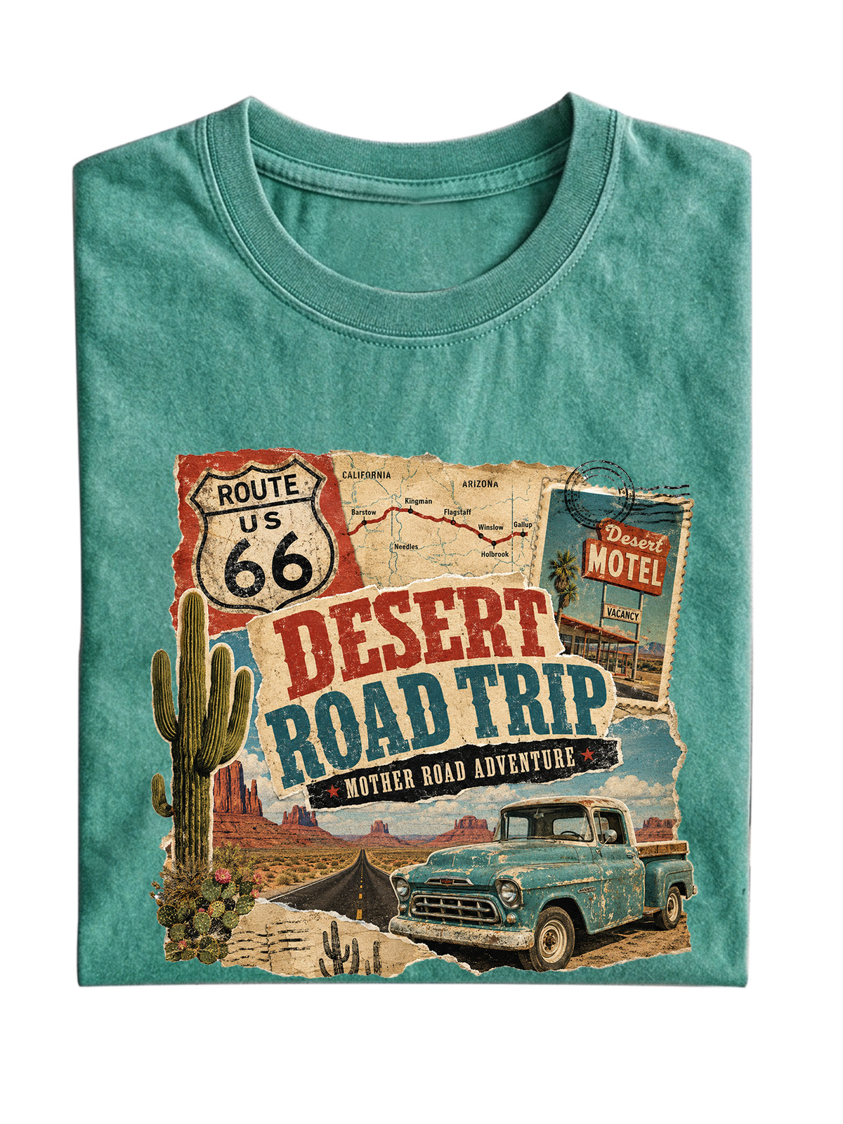 Men’s Vintage Washed Oversized T-Shirt with Desert Road Trip Route 66 Graphic