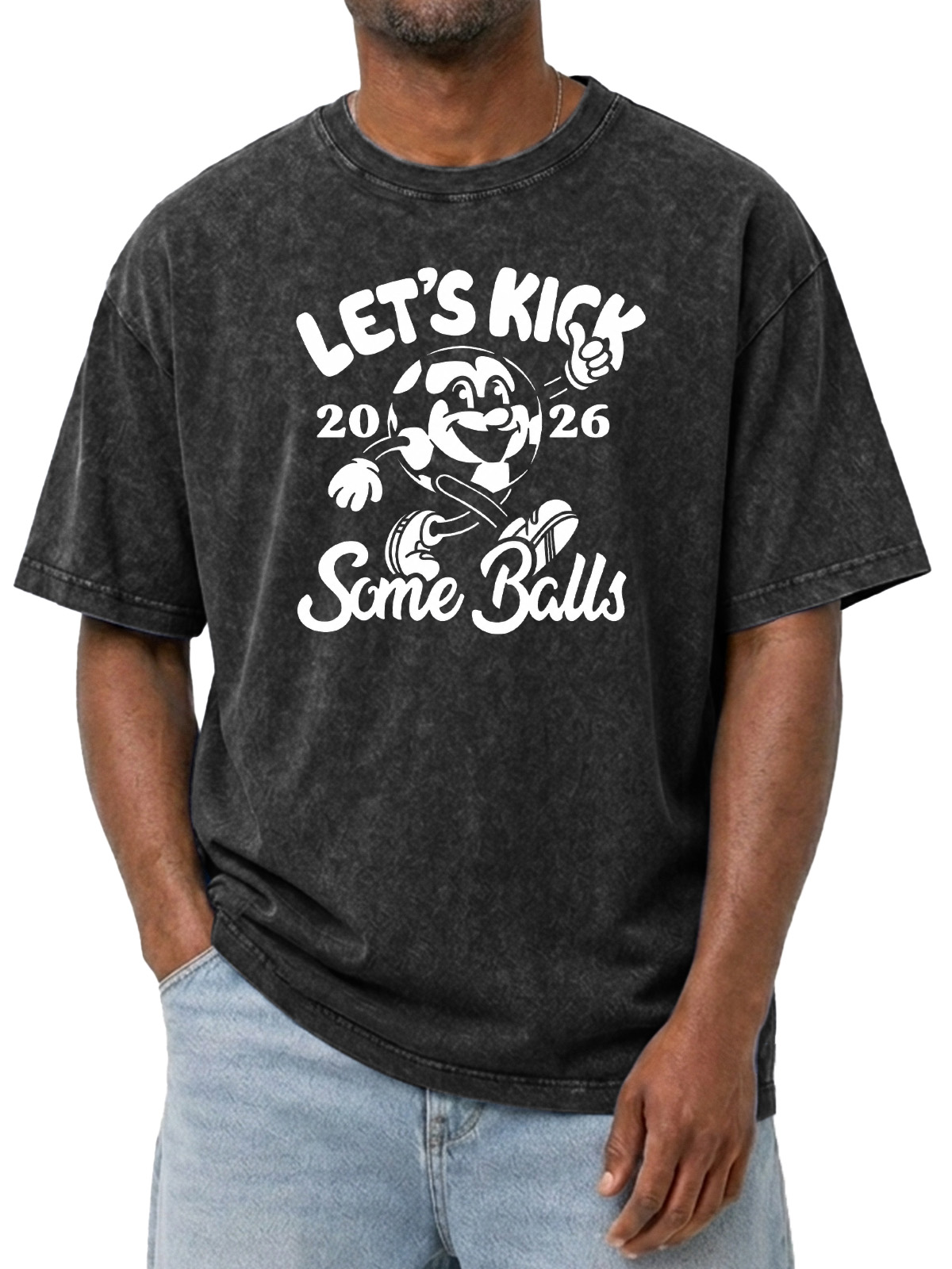 Men’s Black Washed Funny Soccer Graphic T-Shirt