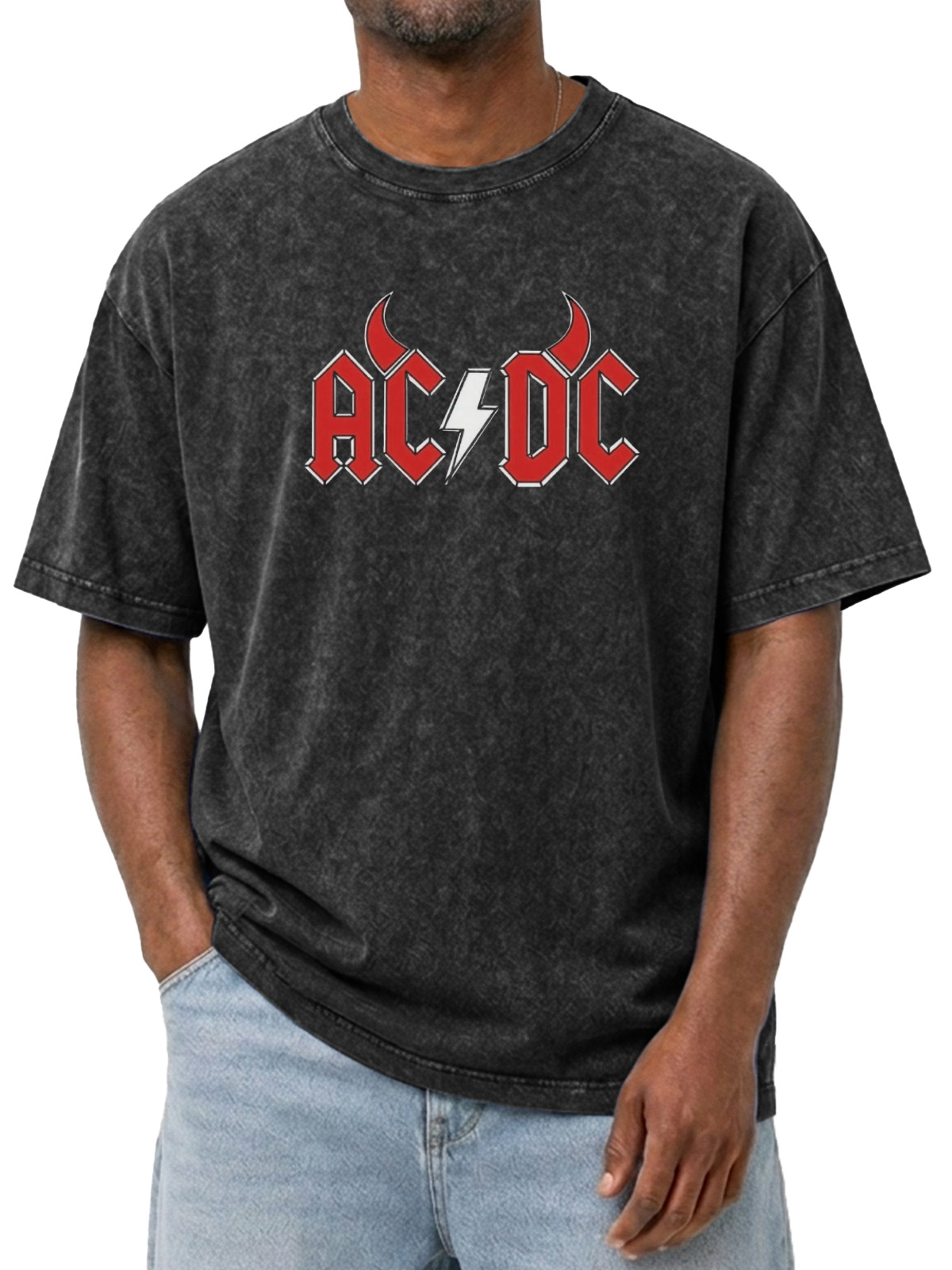 EVIL ACDC Printed Washed Short Sleeve Tee