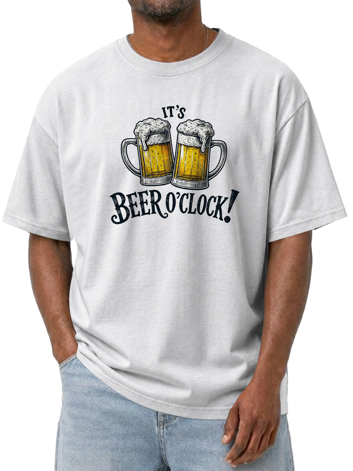It's Beer O'clock Printed Washed Cotton T-shirt