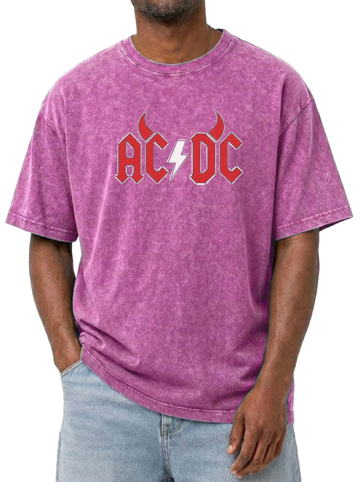 EVIL ACDC Printed Washed Short Sleeve Tee