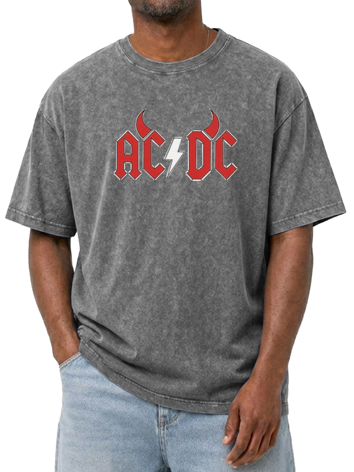 EVIL ACDC Printed Washed Short Sleeve Tee