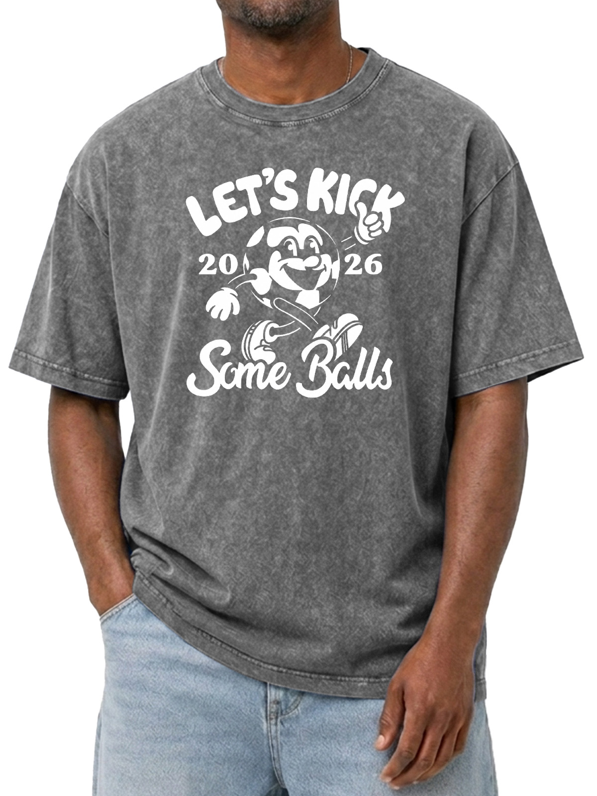 Men’s Black Washed Funny Soccer Graphic T-Shirt